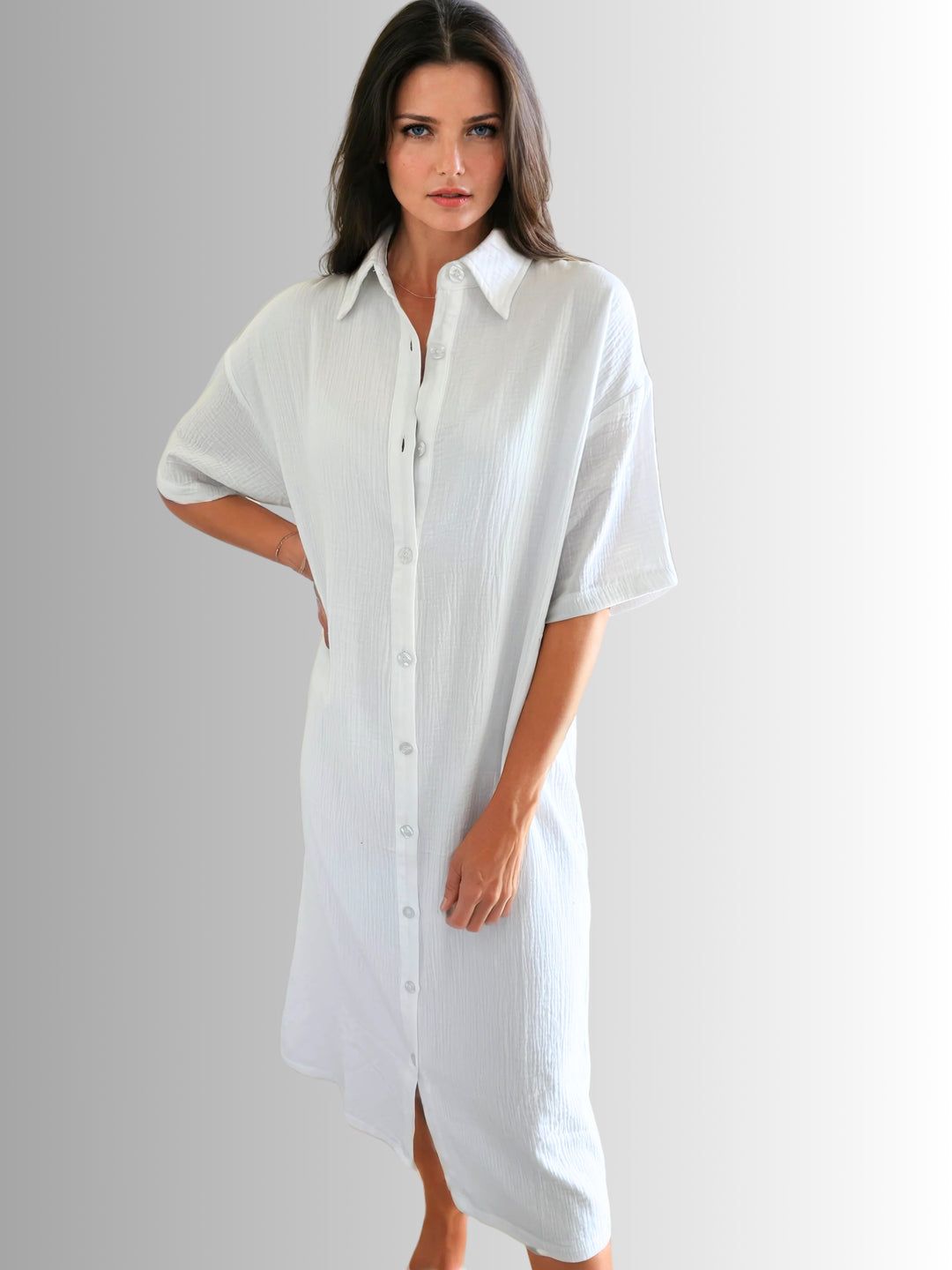 Mori Button Up Dress in White