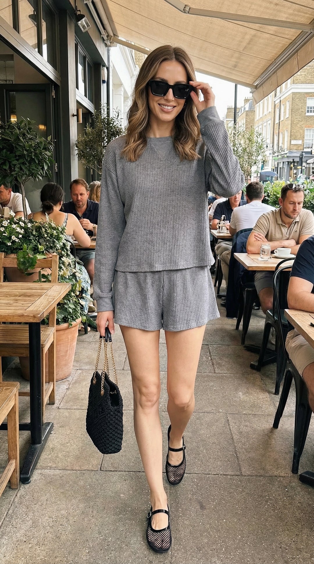 Tia - Lightweight Textured Waffle Lounge Short Set 2PC In Grey