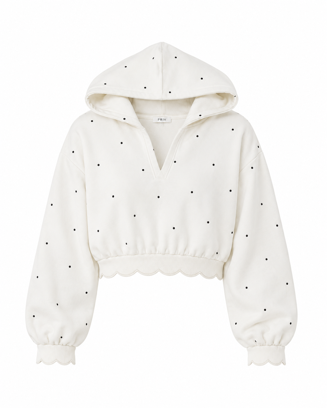 Noemie - Printed Fleece Hoodie In White Dots