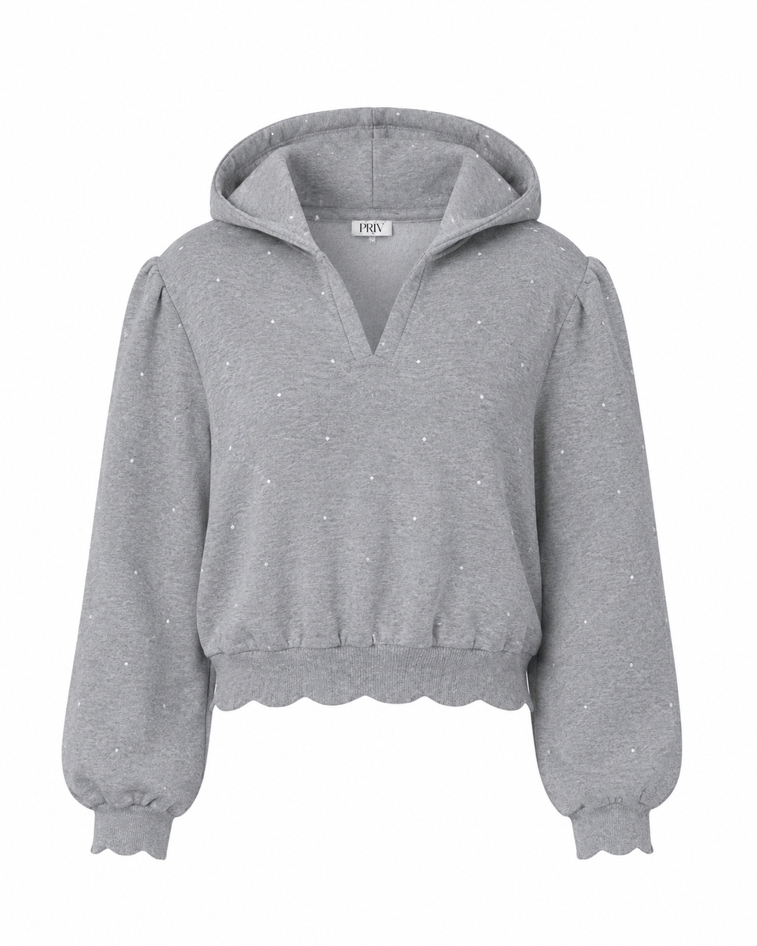 Noemie Hoodie - Printed Fleece Hoodie Grey Dots
