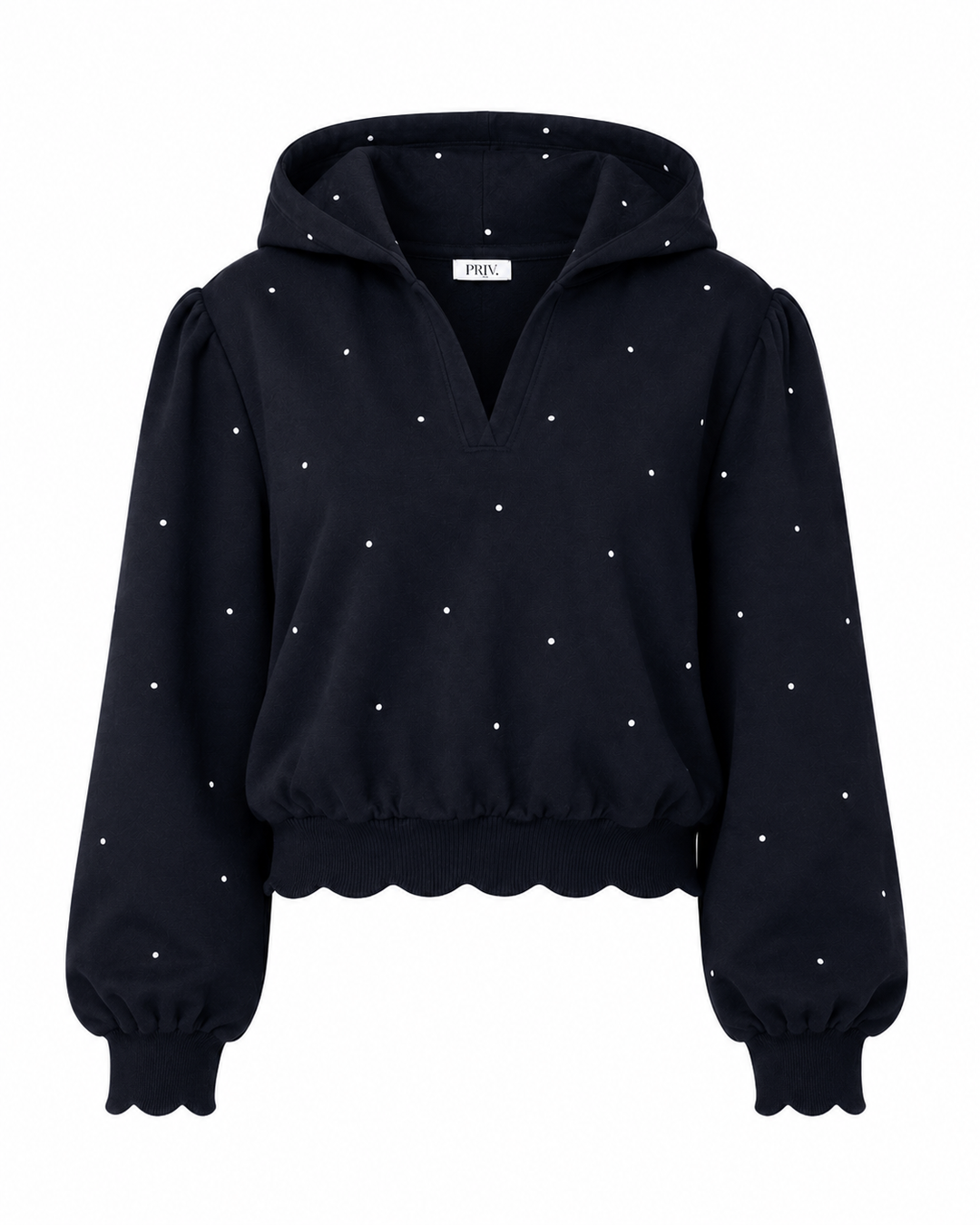 Noemie - Printed Fleece Hoodie In Black Dots