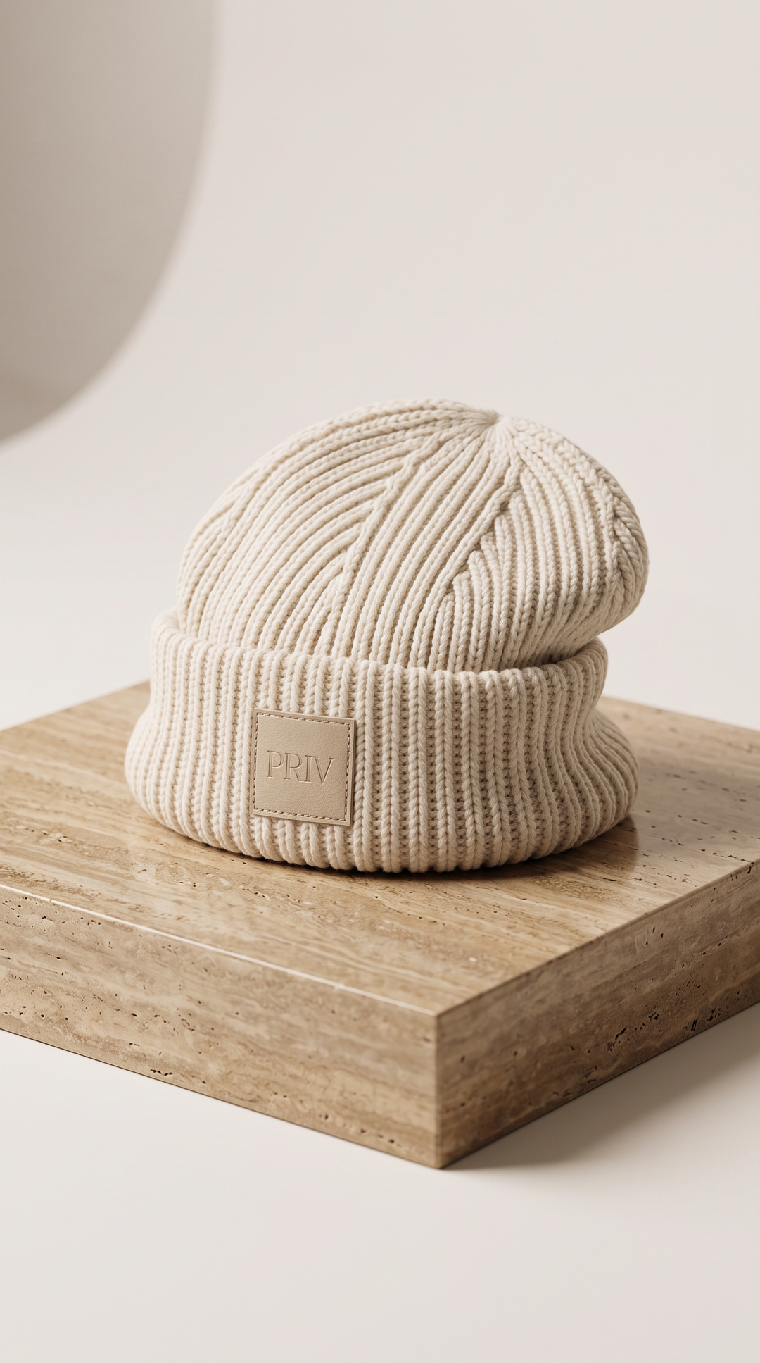 PRIV Moniker Toque – Embroidered Knit Beanie Cream