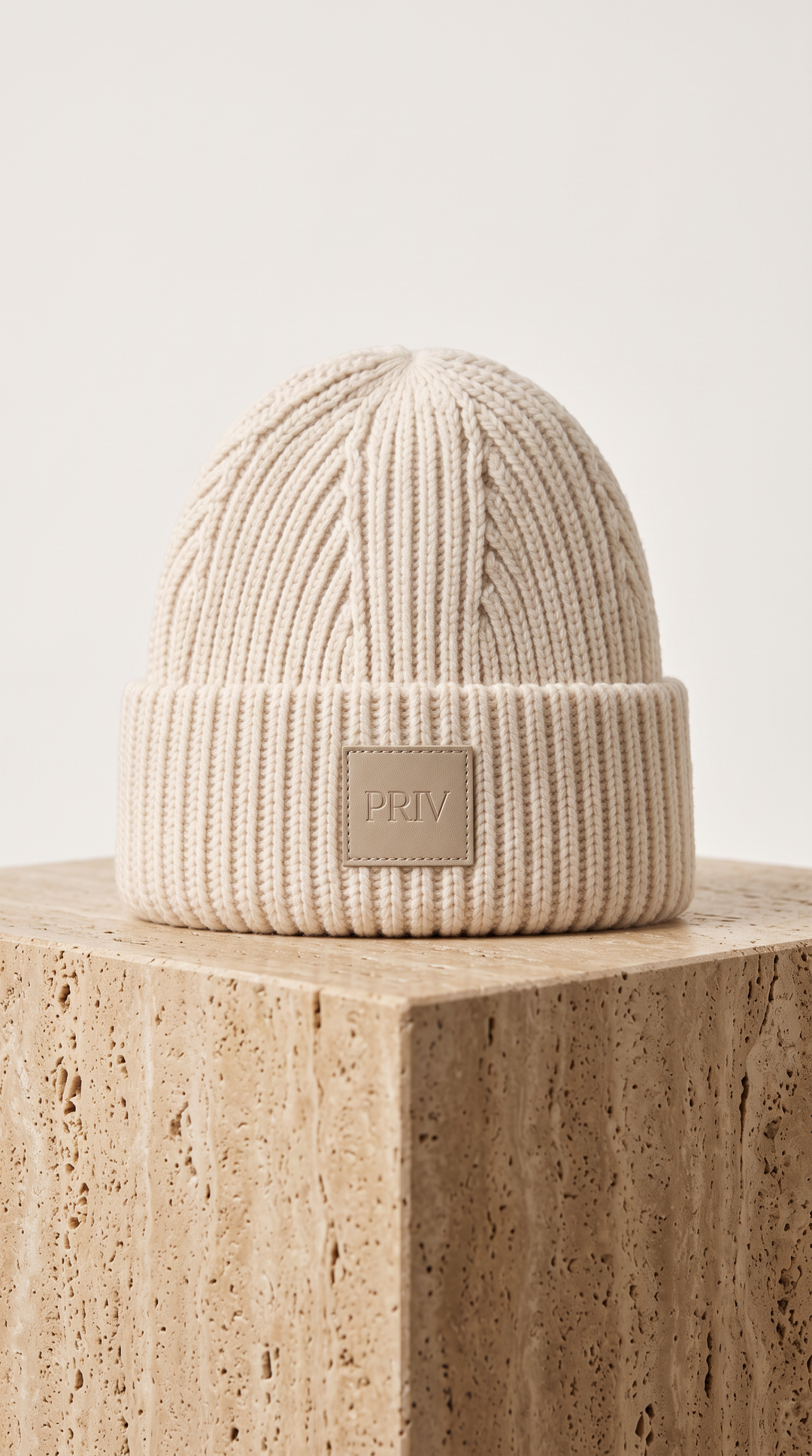 PRIV Moniker Toque – Embroidered Knit Beanie Cream