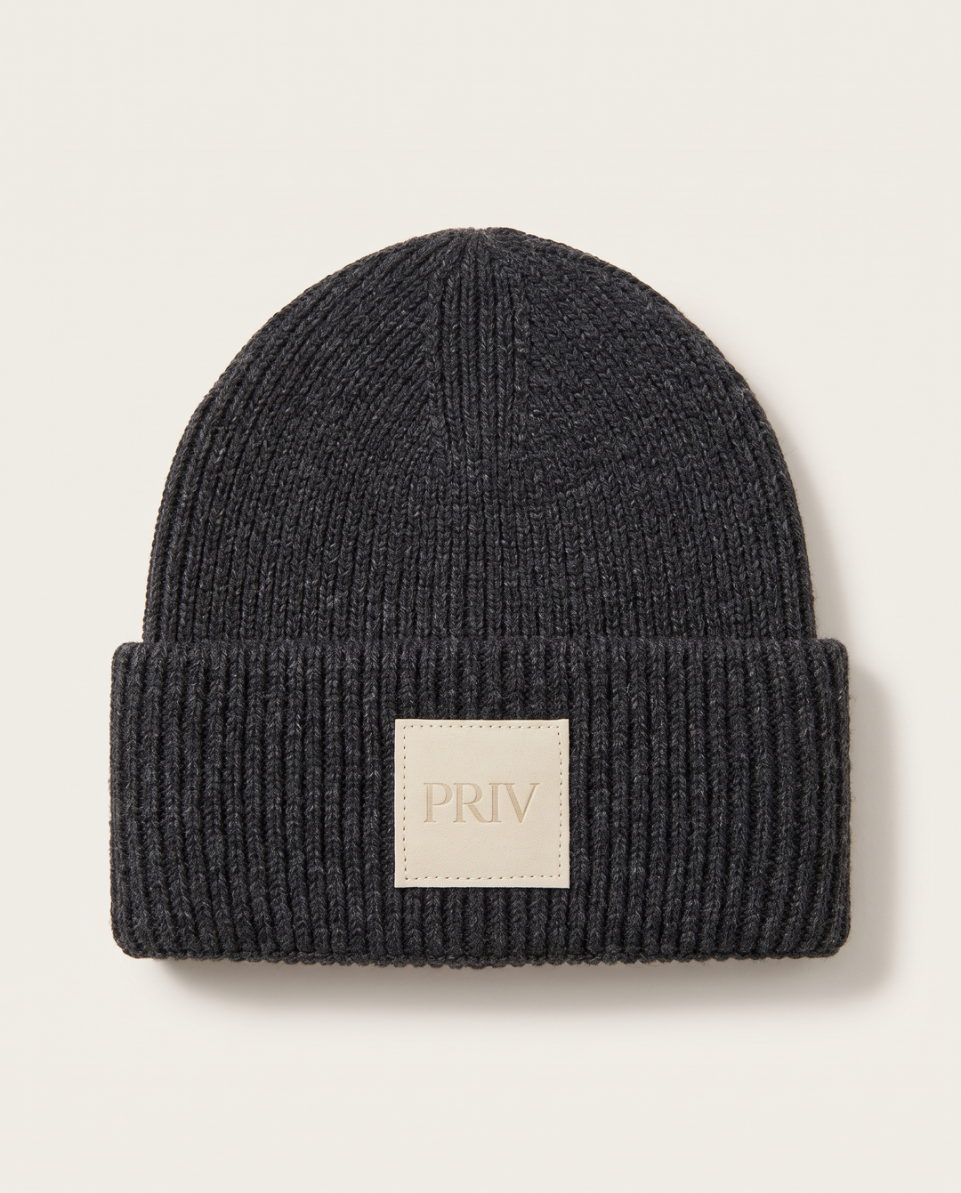 PRIV Moniker embroidered knit toque in grey melange – signature beanie by PRIV the Brand