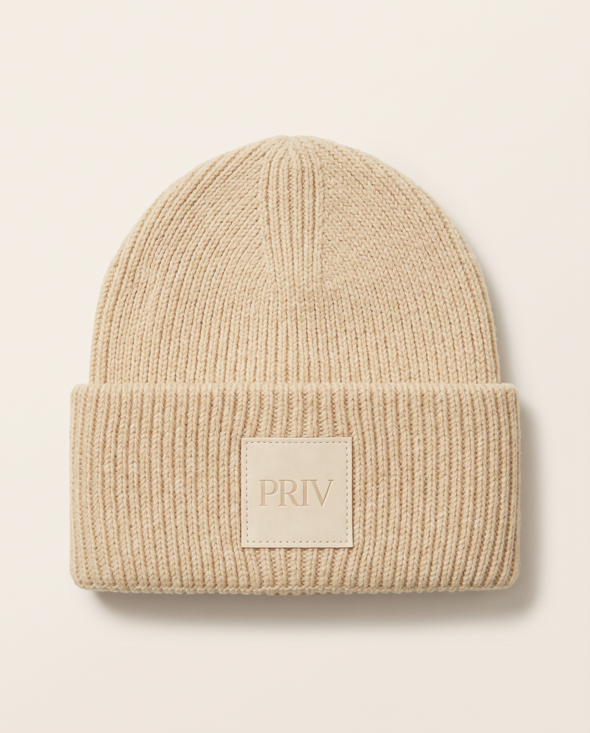 PRIV Moniker embroidered knit toque in oat – signature beanie by PRIV the Brand