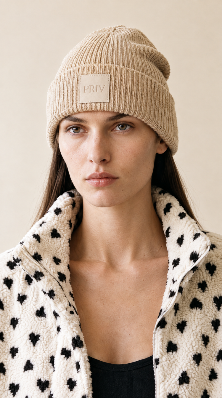 PRIV Moniker toque oat worn with Cleo heart teddy coat – PRIV the Brand