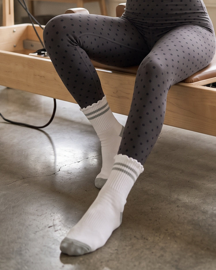 Stripe Ruffle Top Socks in Grey at the pilates studio – PRIV
