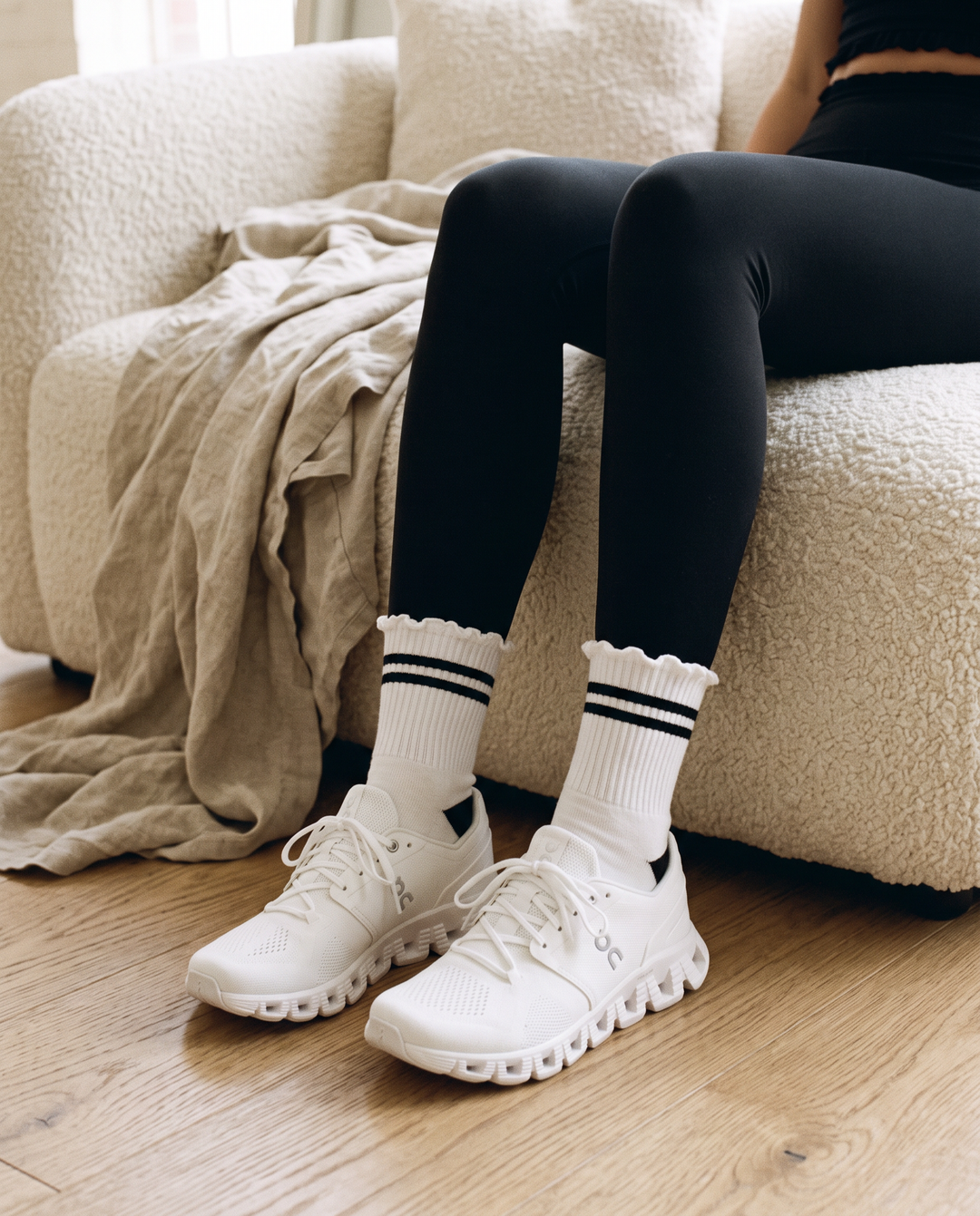 Stripe Ruffle Top PRIV Sock Black