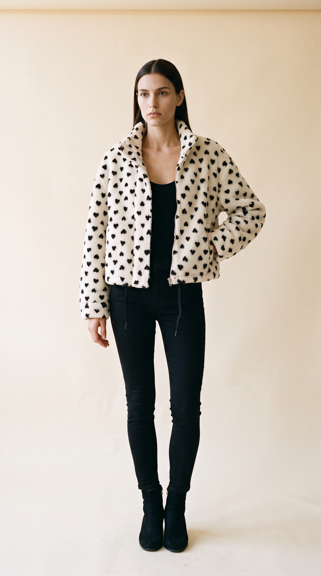 Cleo – Plush Teddy Coat In Heart Print