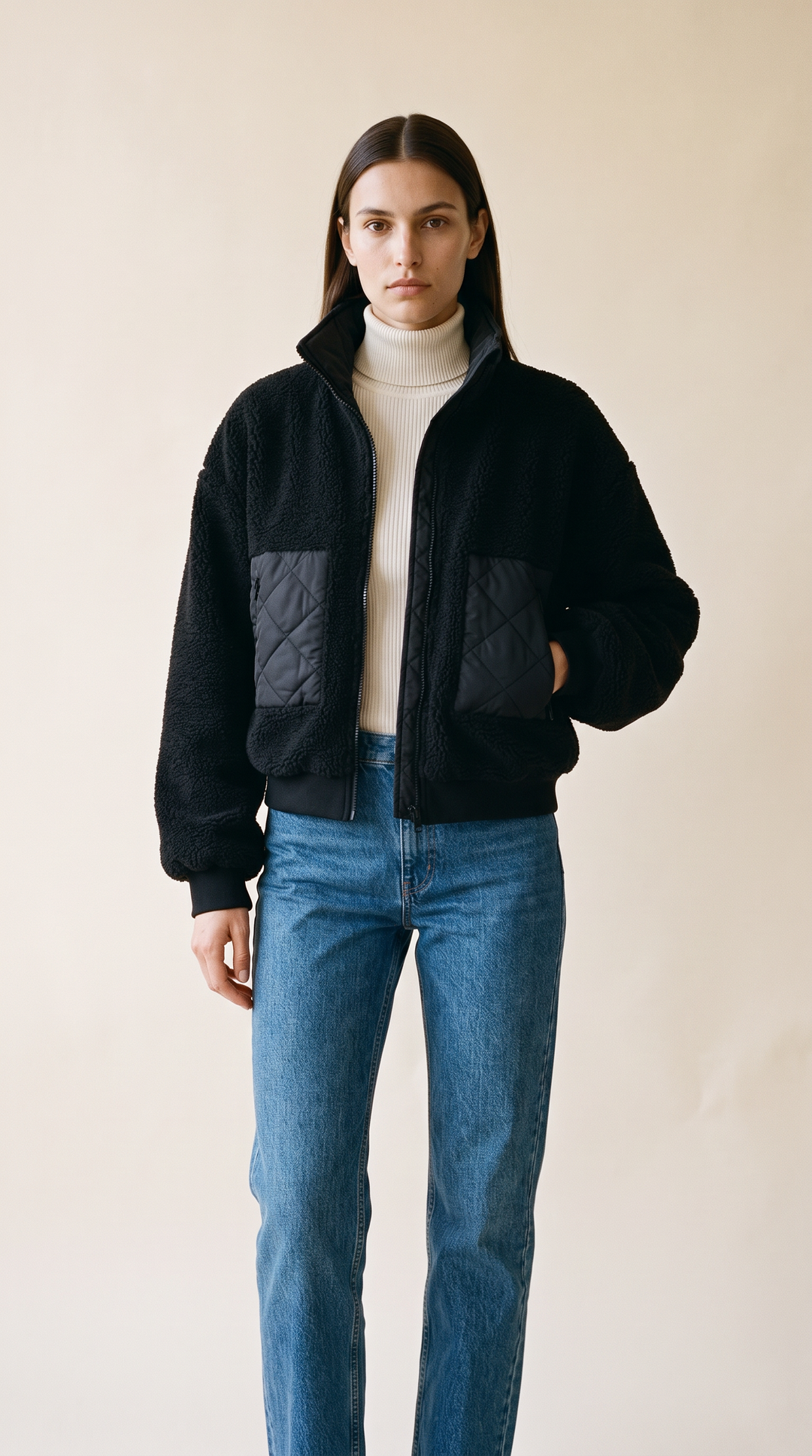 Tess teddy coat black – styled look – PRIV the Brand