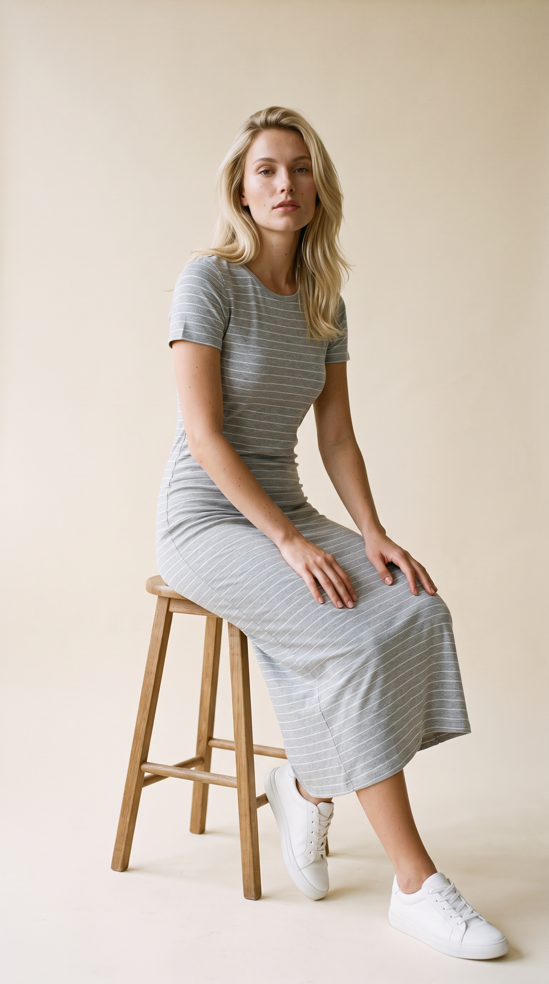 Willa Tee Shirt Dress – Maxi T-Shirt Dress Grey Stripe