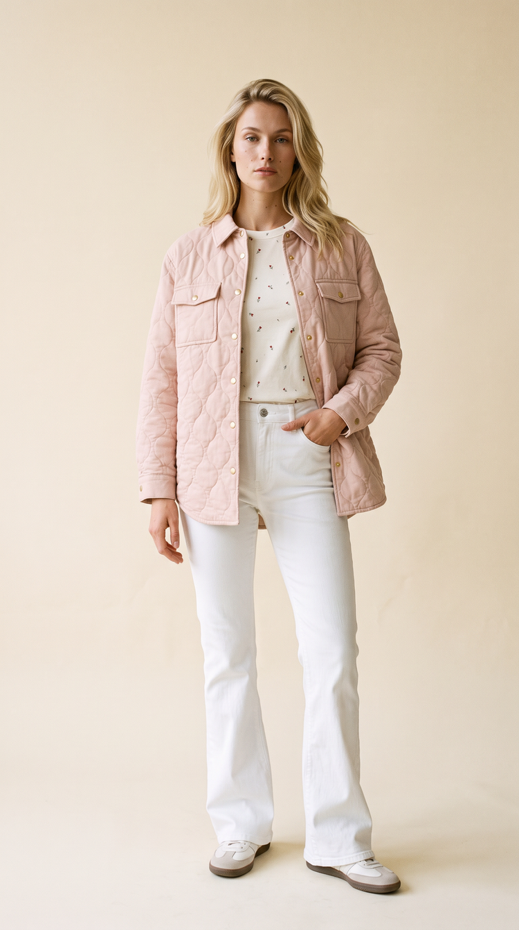 Leni lightweight quilted fall jacket in blush – quilted jacket by PRIV the Brand
