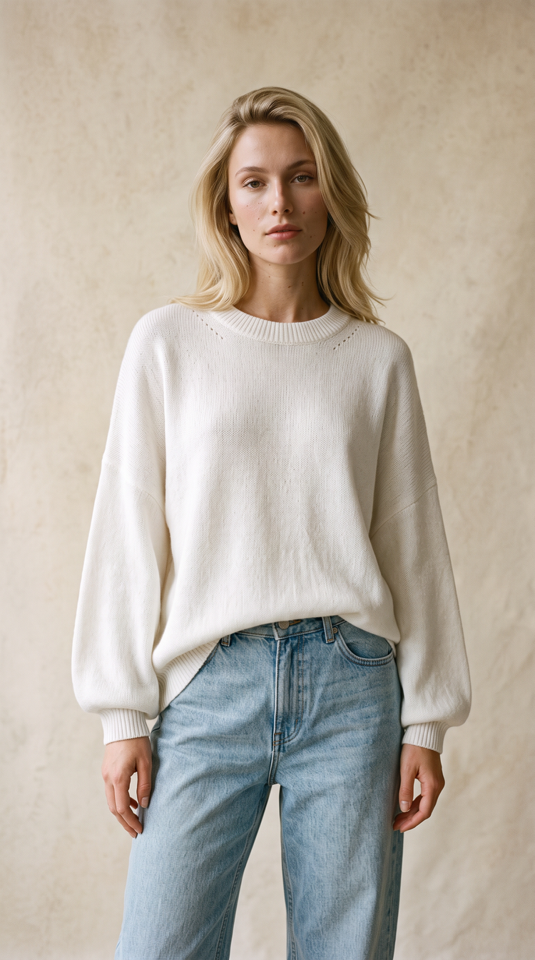 Veda knit sweater in white – soft relaxed knit by PRIV the Brand