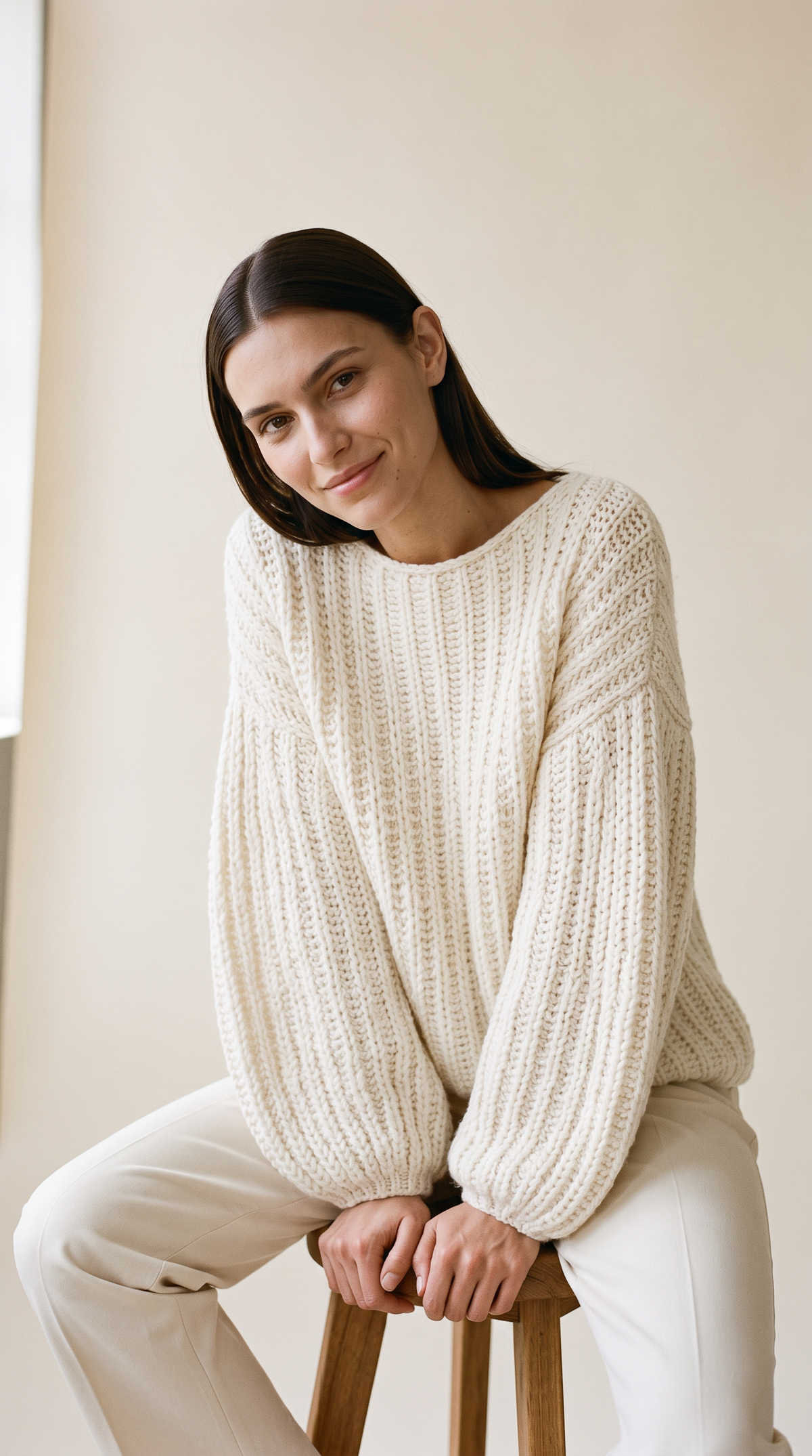 Evianna textured knit sweater in cream – chunky cozy knit by PRIV the Brand