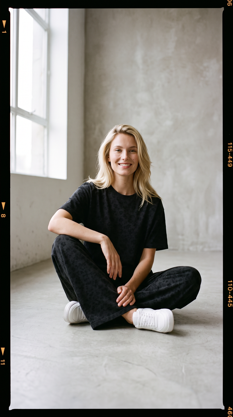 Vienne printed set seated studio campaign