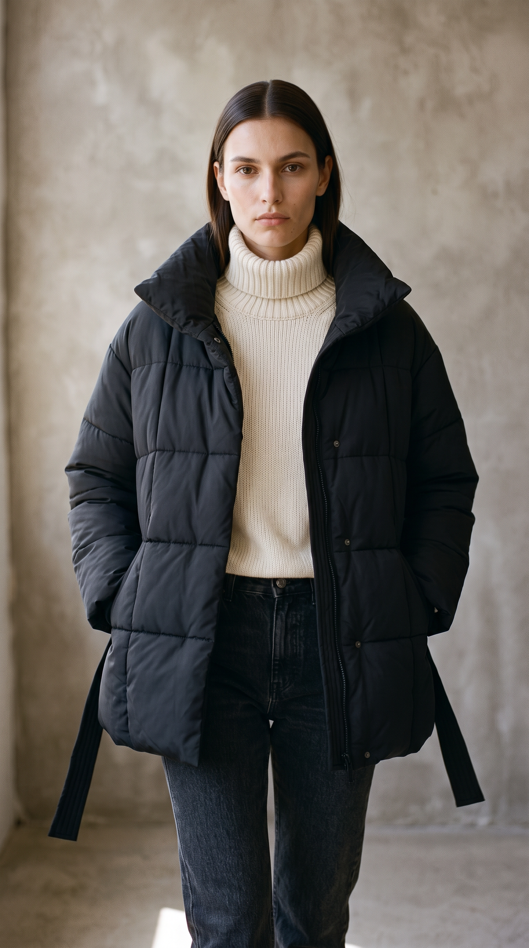 Marais quilted coat walking studio campaign