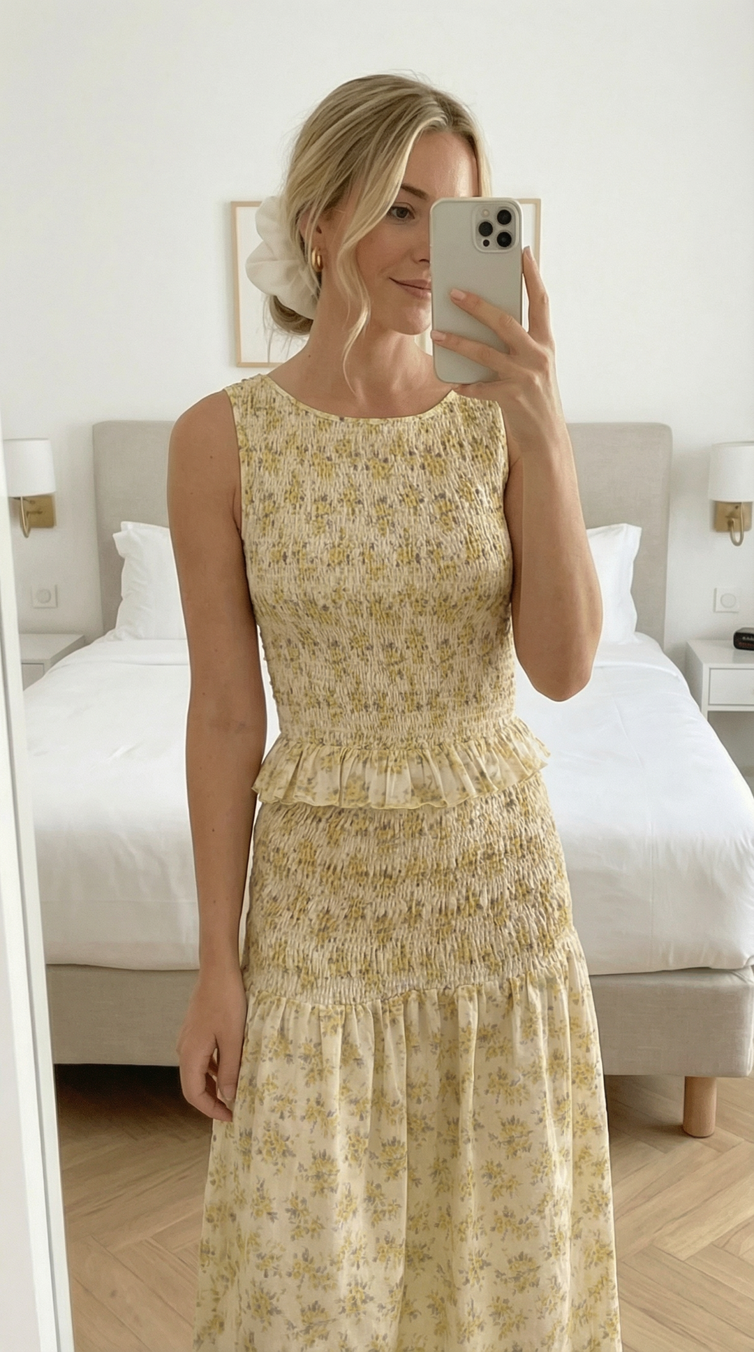 Pimisi - Ruched Cotton Poplin Skirt Set 2PC In Yellow