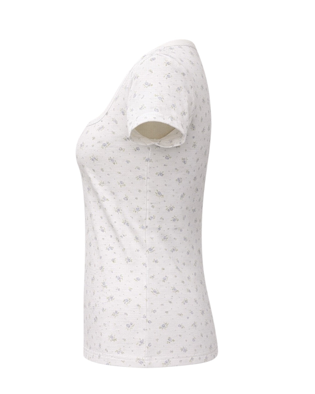 White t-shirt with subtle pattern on a white background