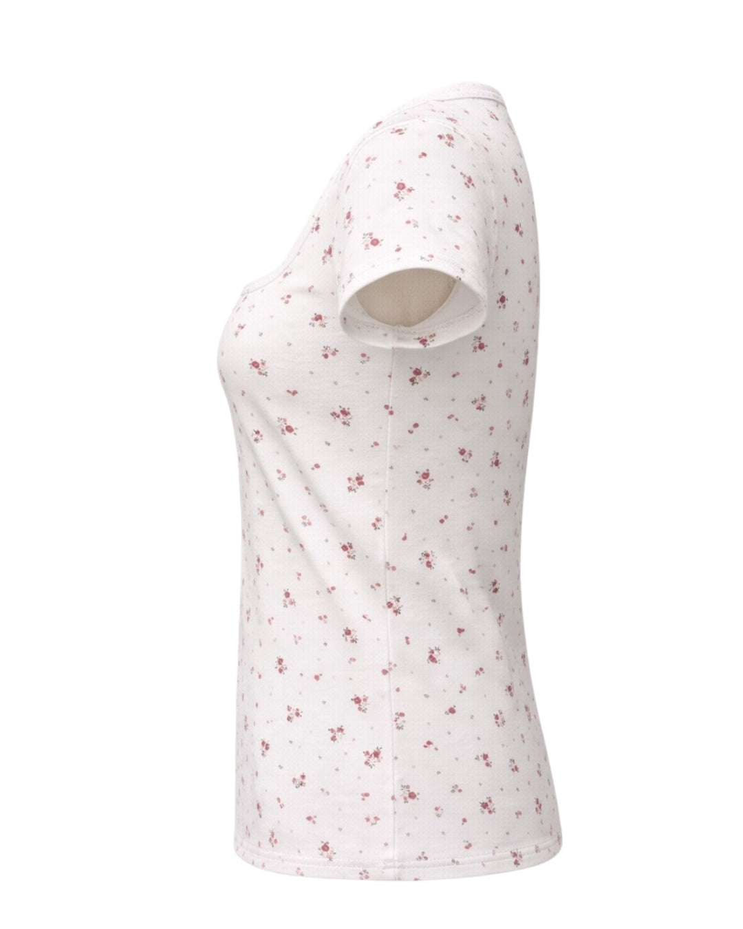 Floral square neckline cotton tee side profile