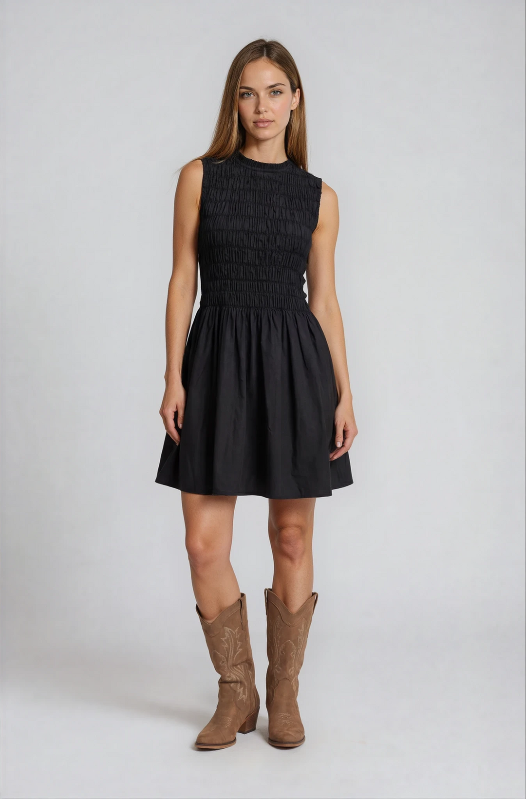 Prim – Structured Sleeveless Ruched Mini Cocktail Dress In Black