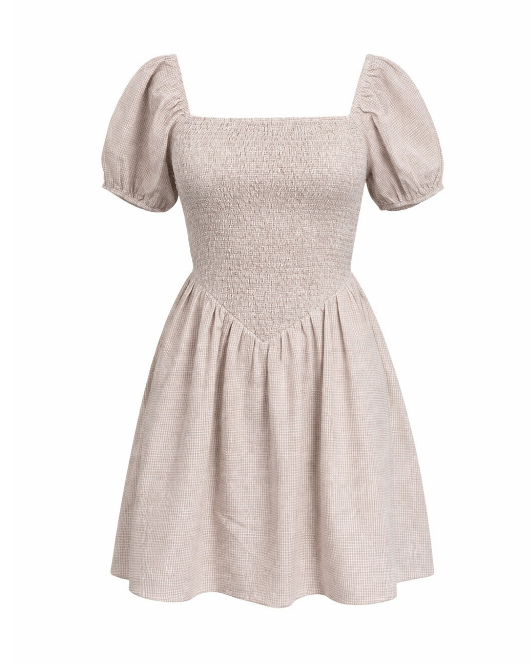Smocked puff sleeve dress with square neckline