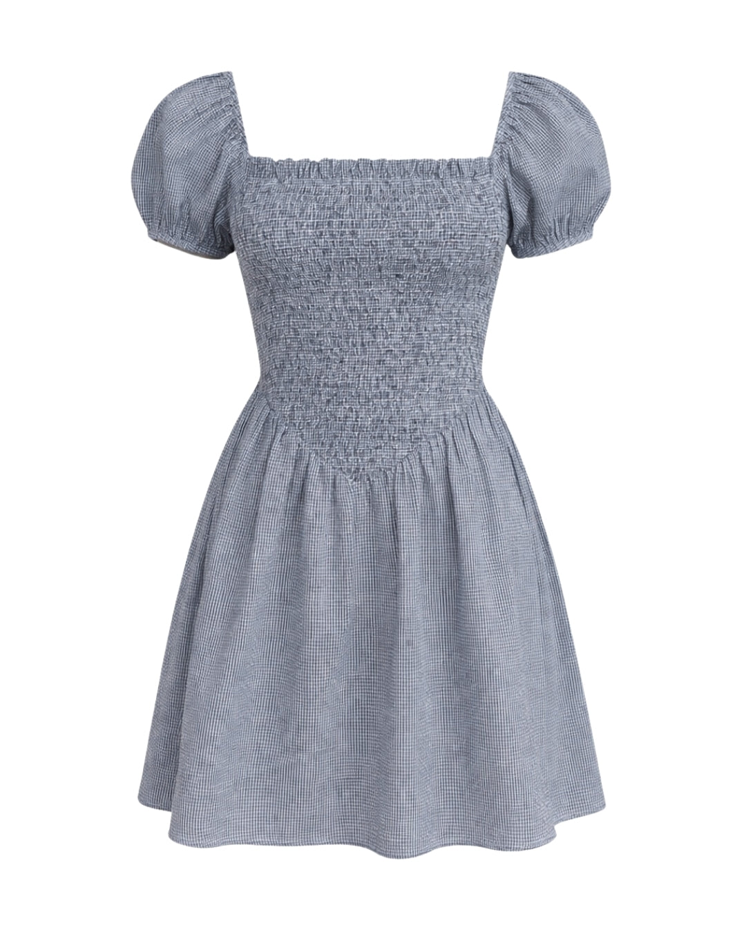 Gingham Smocked Puff Sleeve Dress – Ramona Square Neck in Black/white