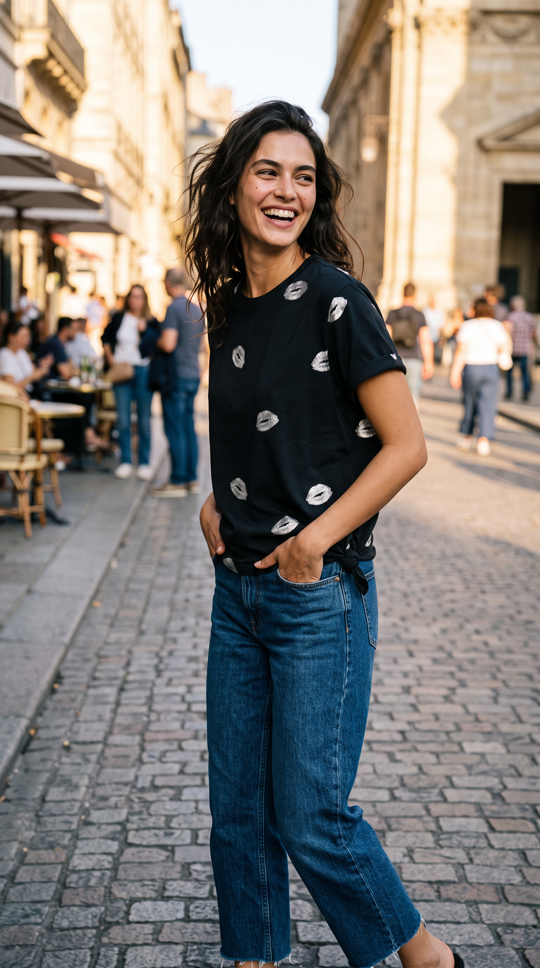 Reign – Printed Cotton Graphic Tie Tee In Black Kisses