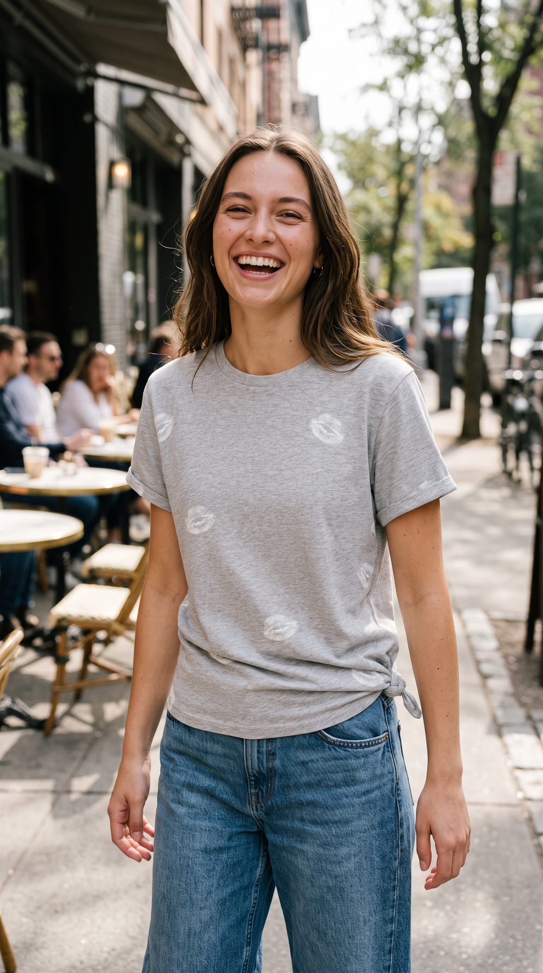 Reign – Printed Cotton Graphic Tie Tee In Grey Kisses