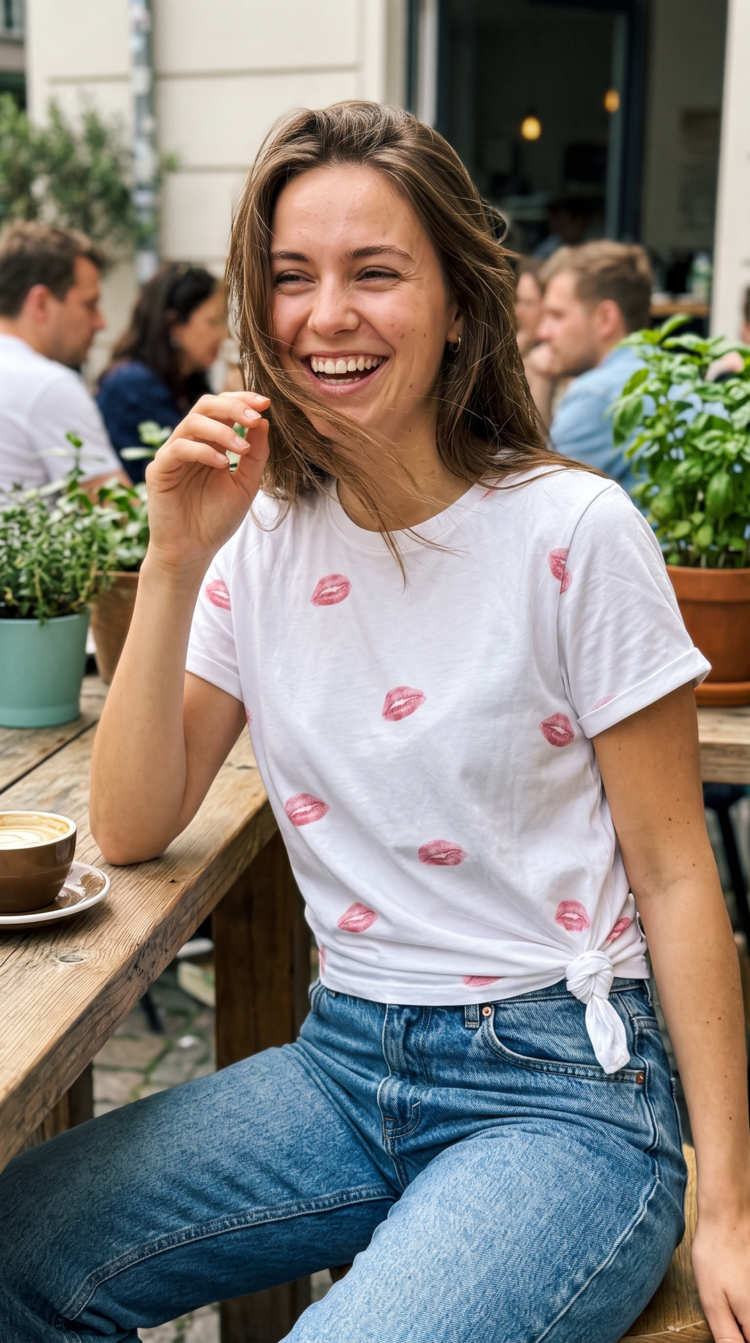 Reign – Printed Cotton Graphic Tie Tee In White Kisses
