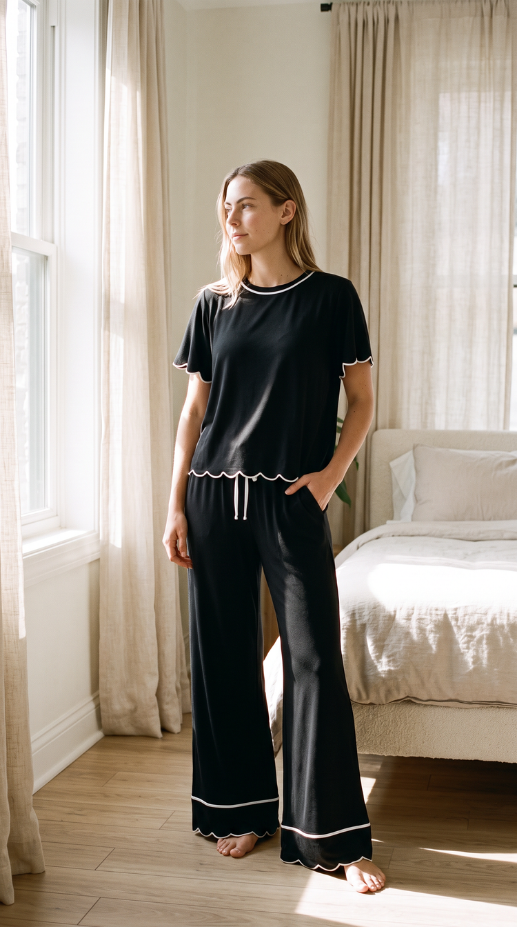 Rosewood Silky PJ Set Black/Ivory