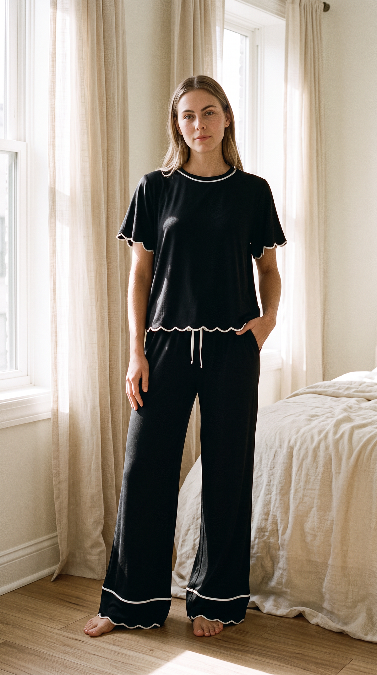 Rosewood Silky PJ Set Black/Ivory