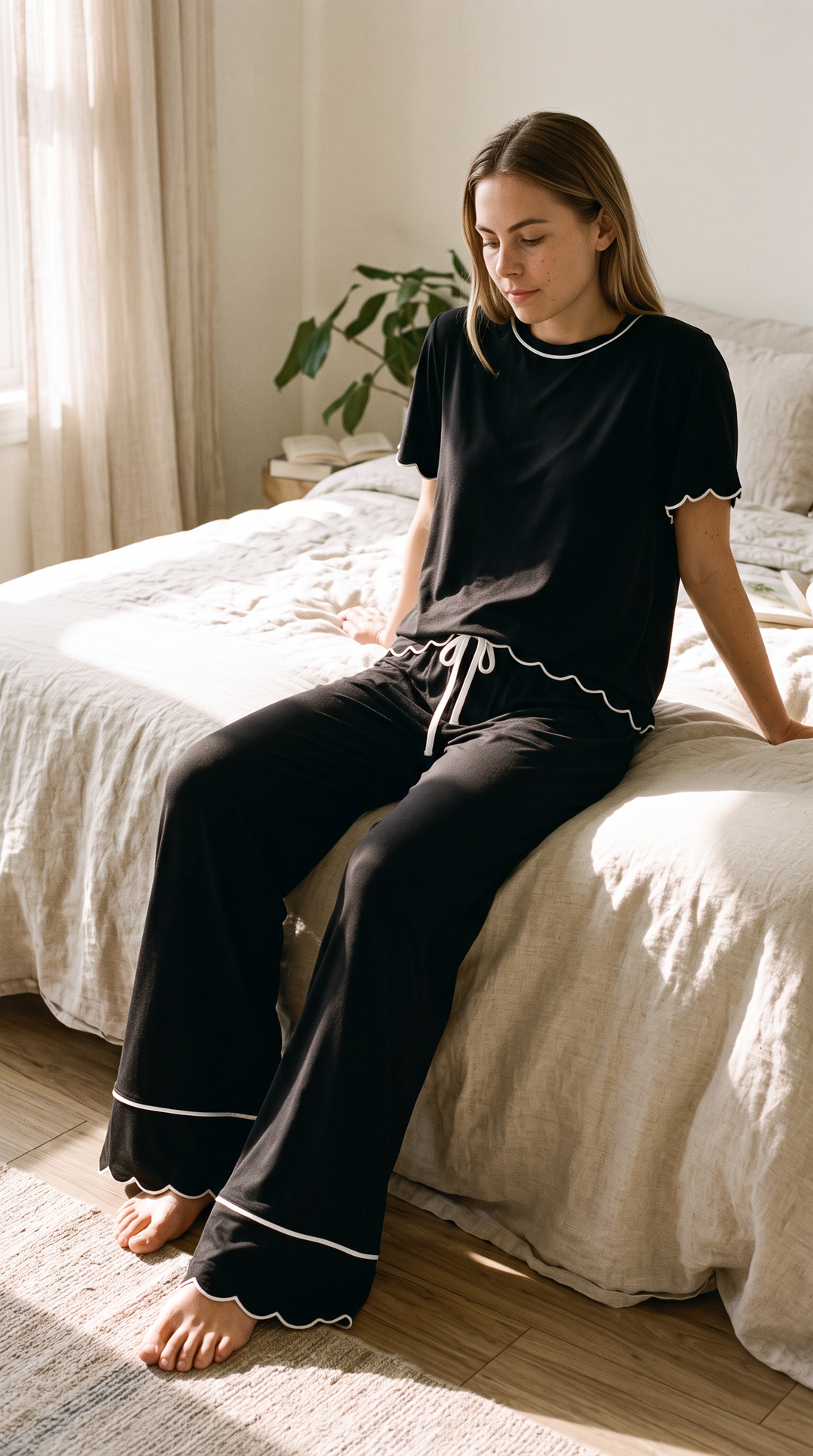 Rosewood Silky PJ Set Black/Ivory