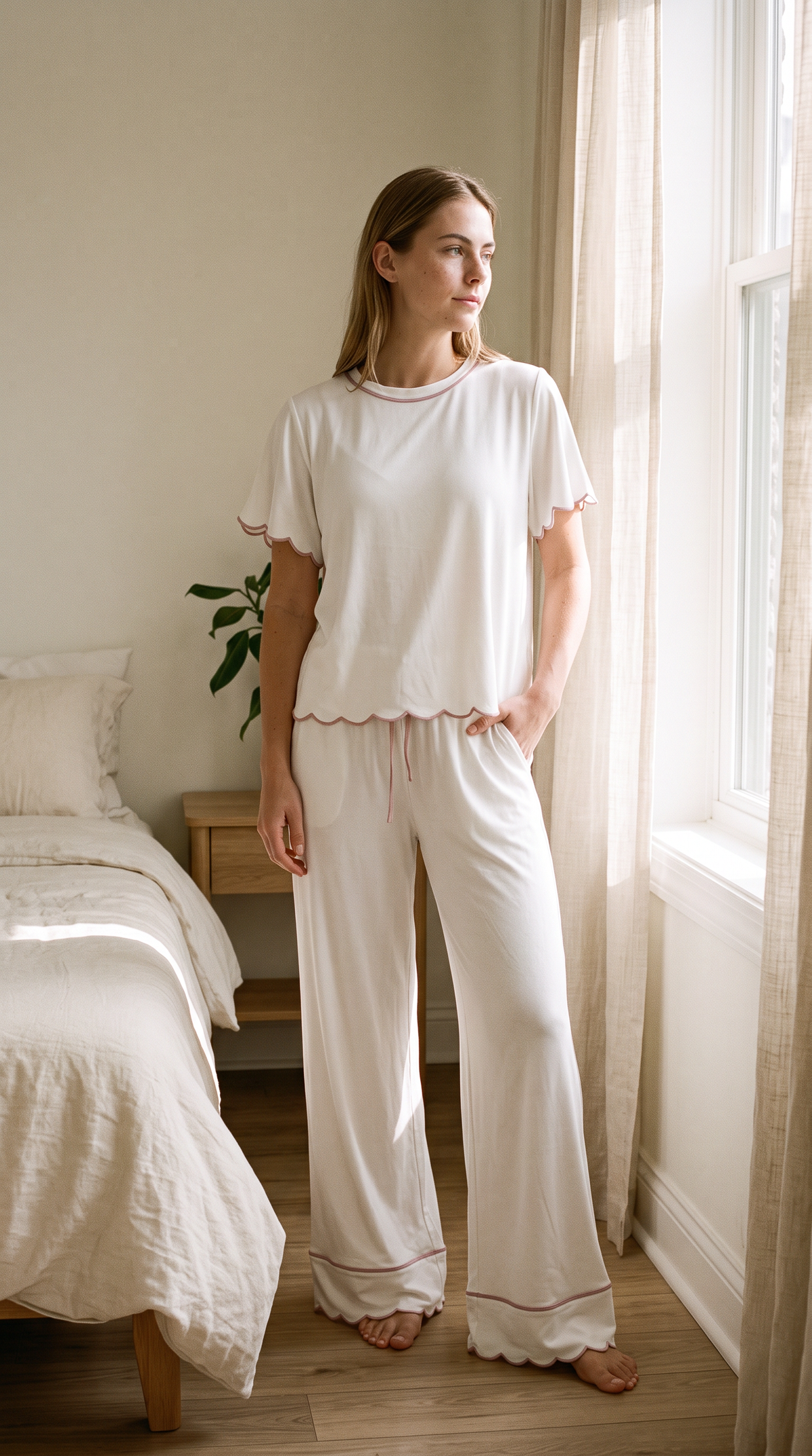 Rosewood Silky PJ Set Ivory/Pink