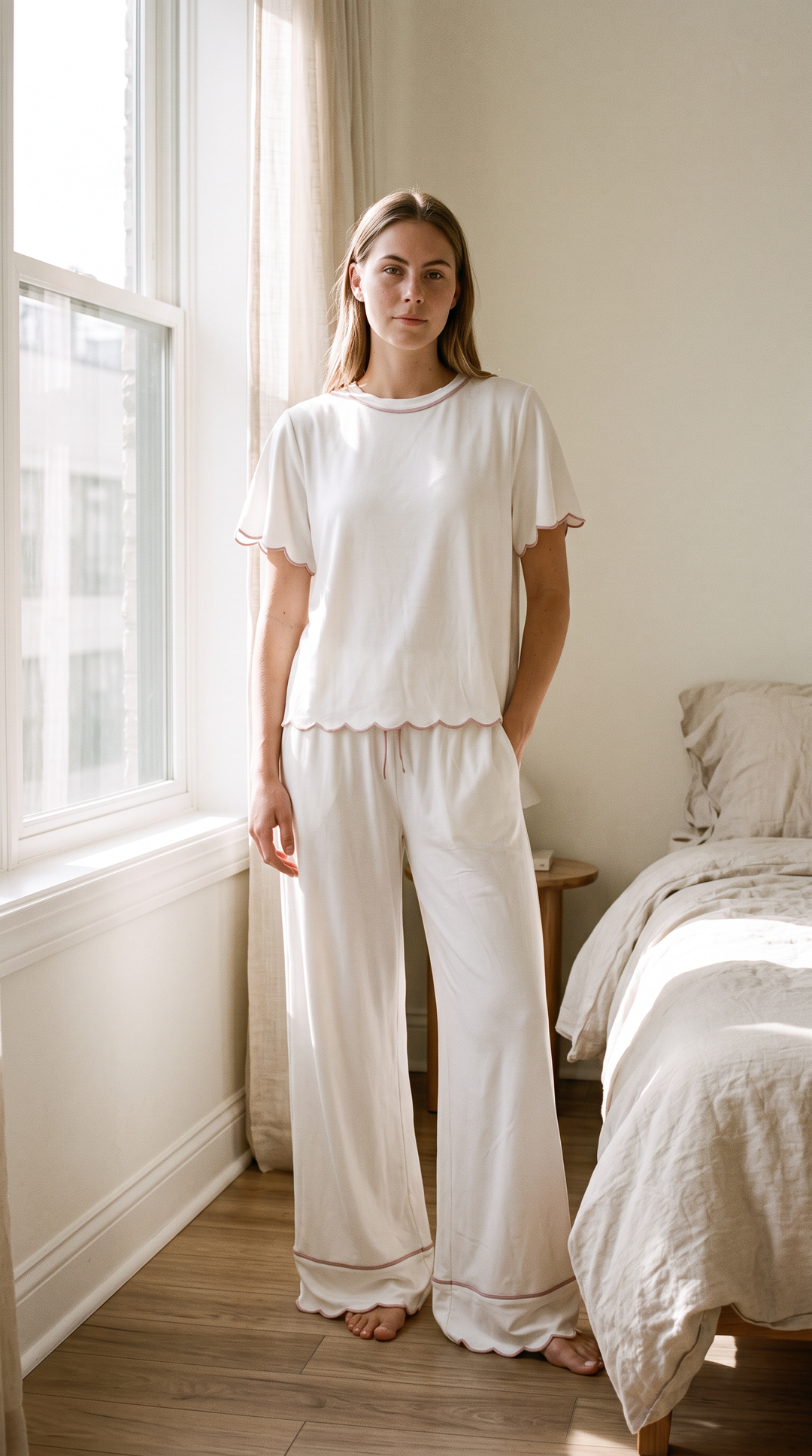 Rosewood Silky PJ Set Ivory/Pink