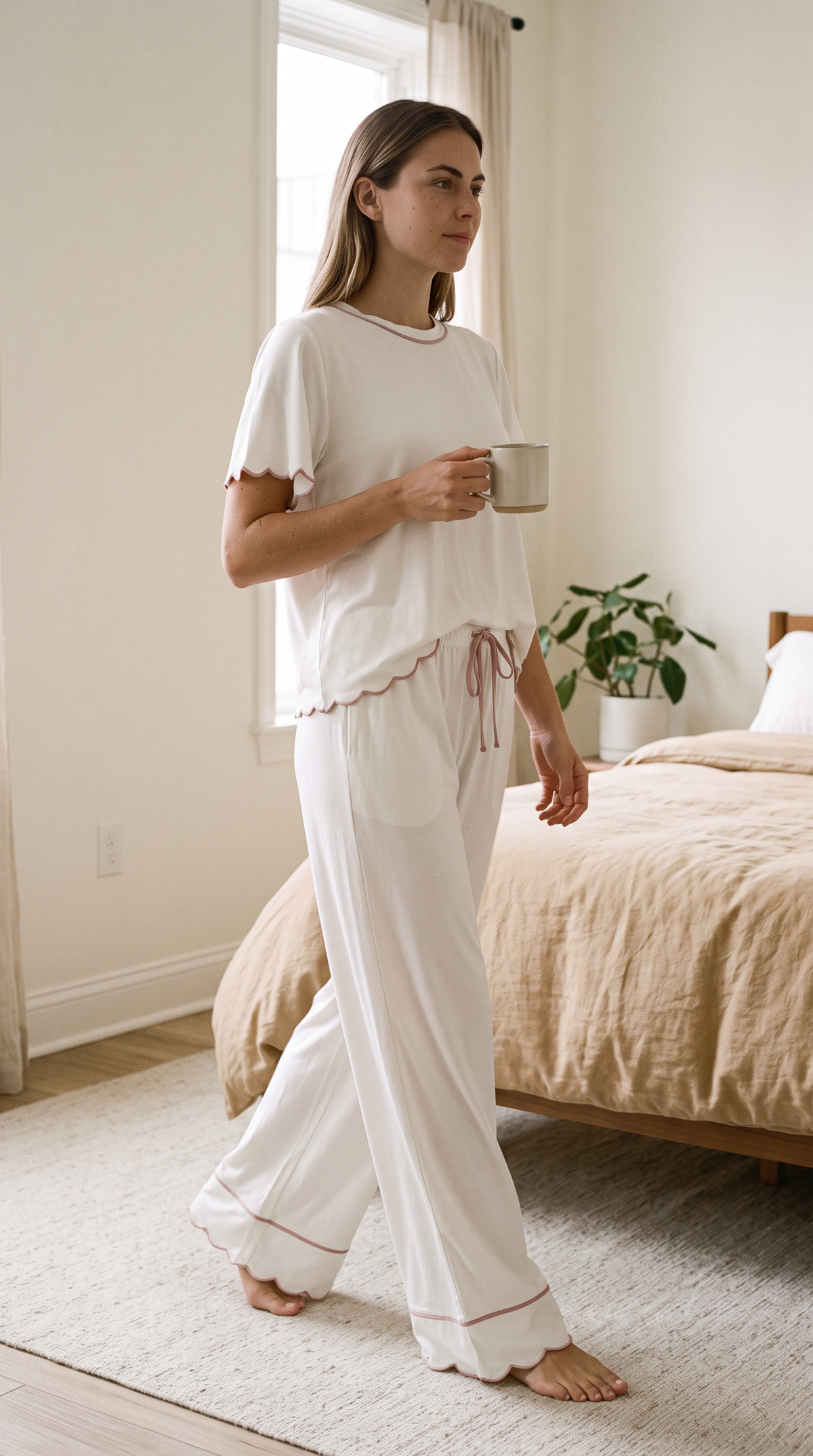 Rosewood Silky PJ Set Ivory/Pink