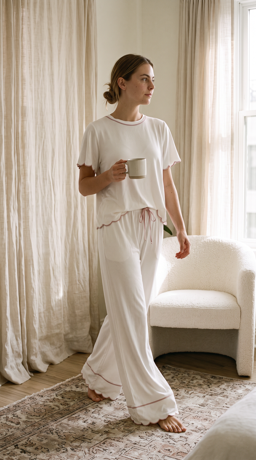 Rosewood Silky PJ Set Ivory/Pink