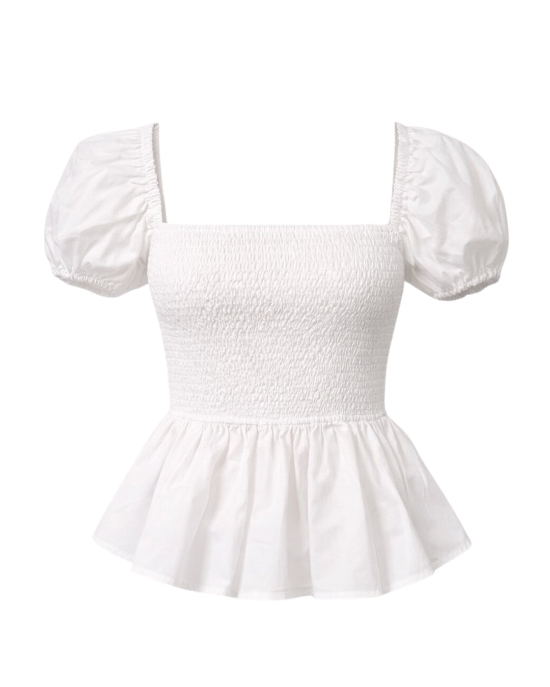 Sera Peplum Blouse – Cotton Poplin Puff Sleeve Top white