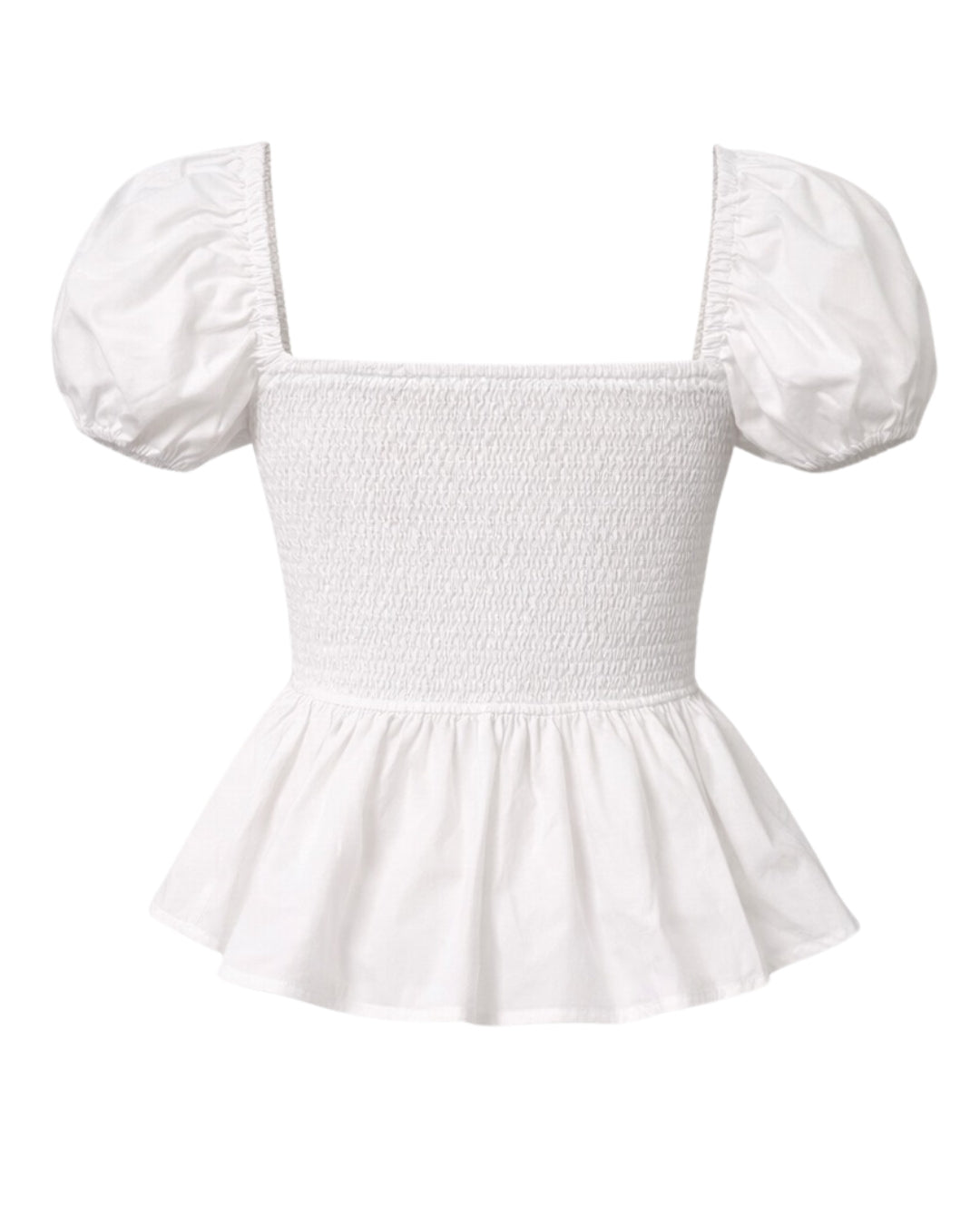 Sera Peplum Blouse – Cotton Poplin Puff Sleeve Top white