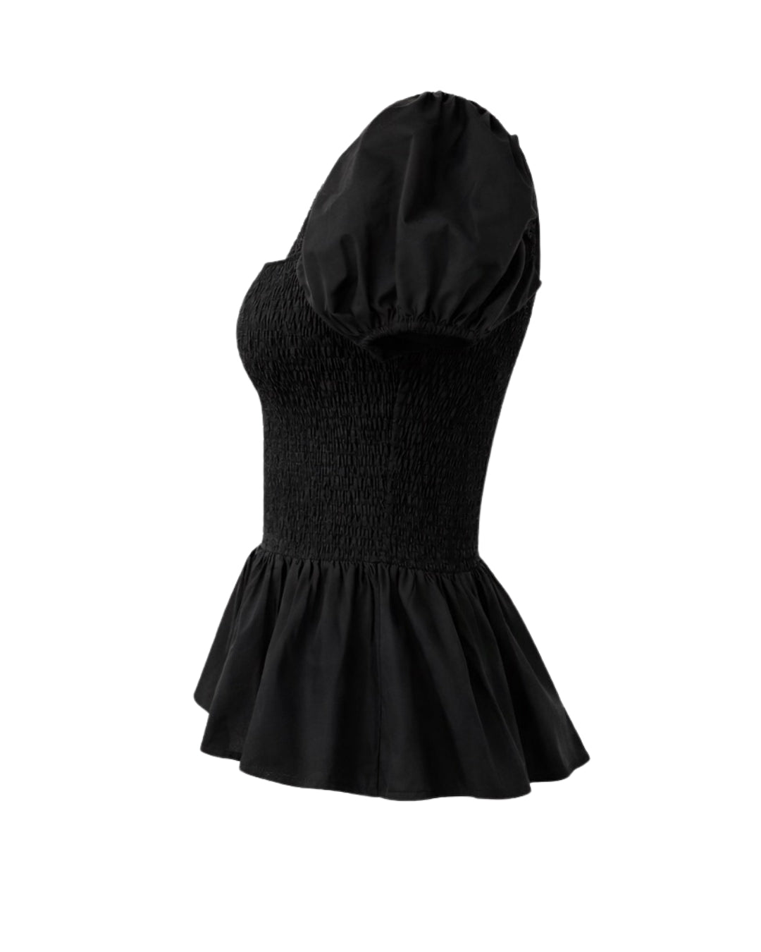 Sera Peplum Blouse – Cotton Poplin Puff Sleeve Top Black