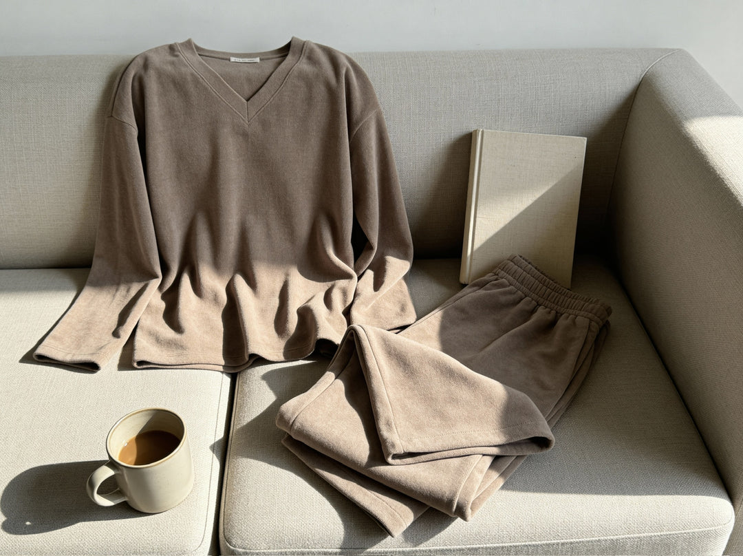 Cozy brown lounge set styled at home