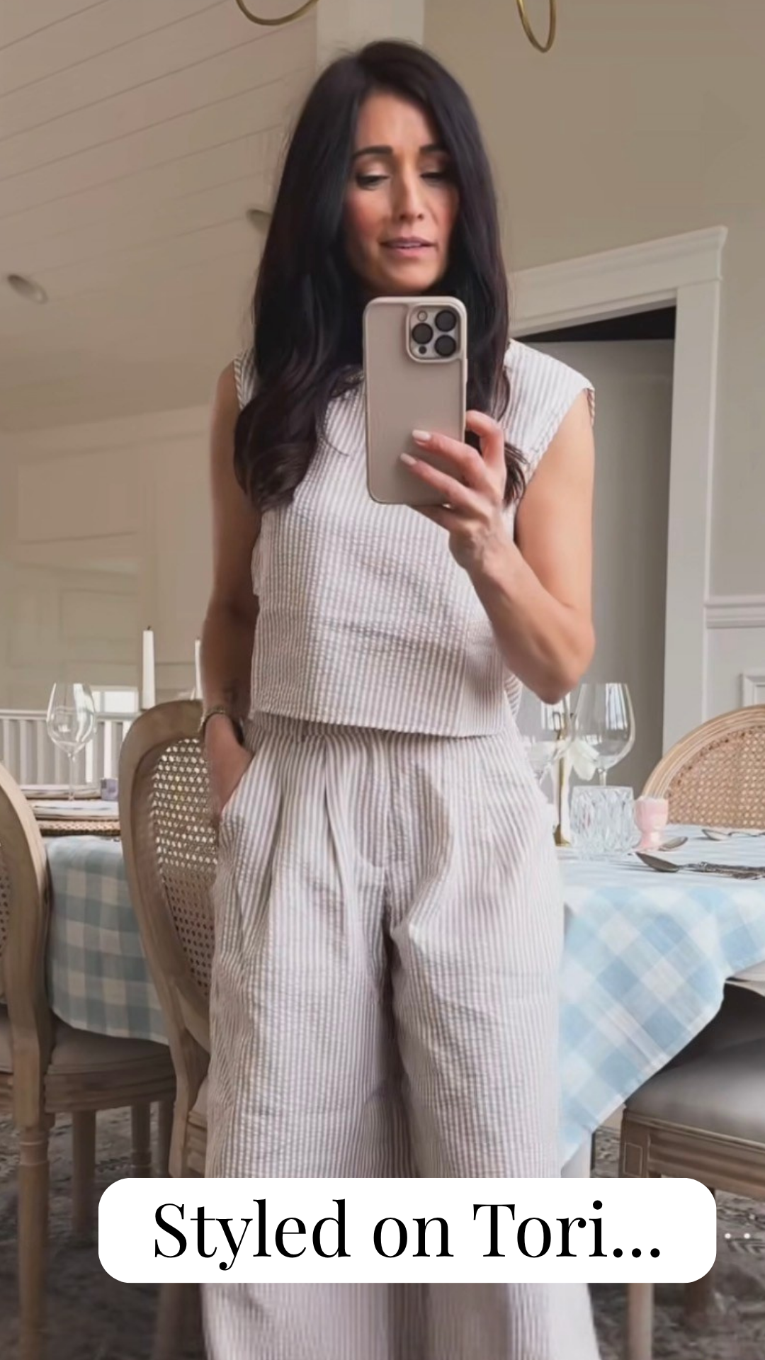 Lana - Wide Leg Summer Trouser Set 2PC In Tan Stripe