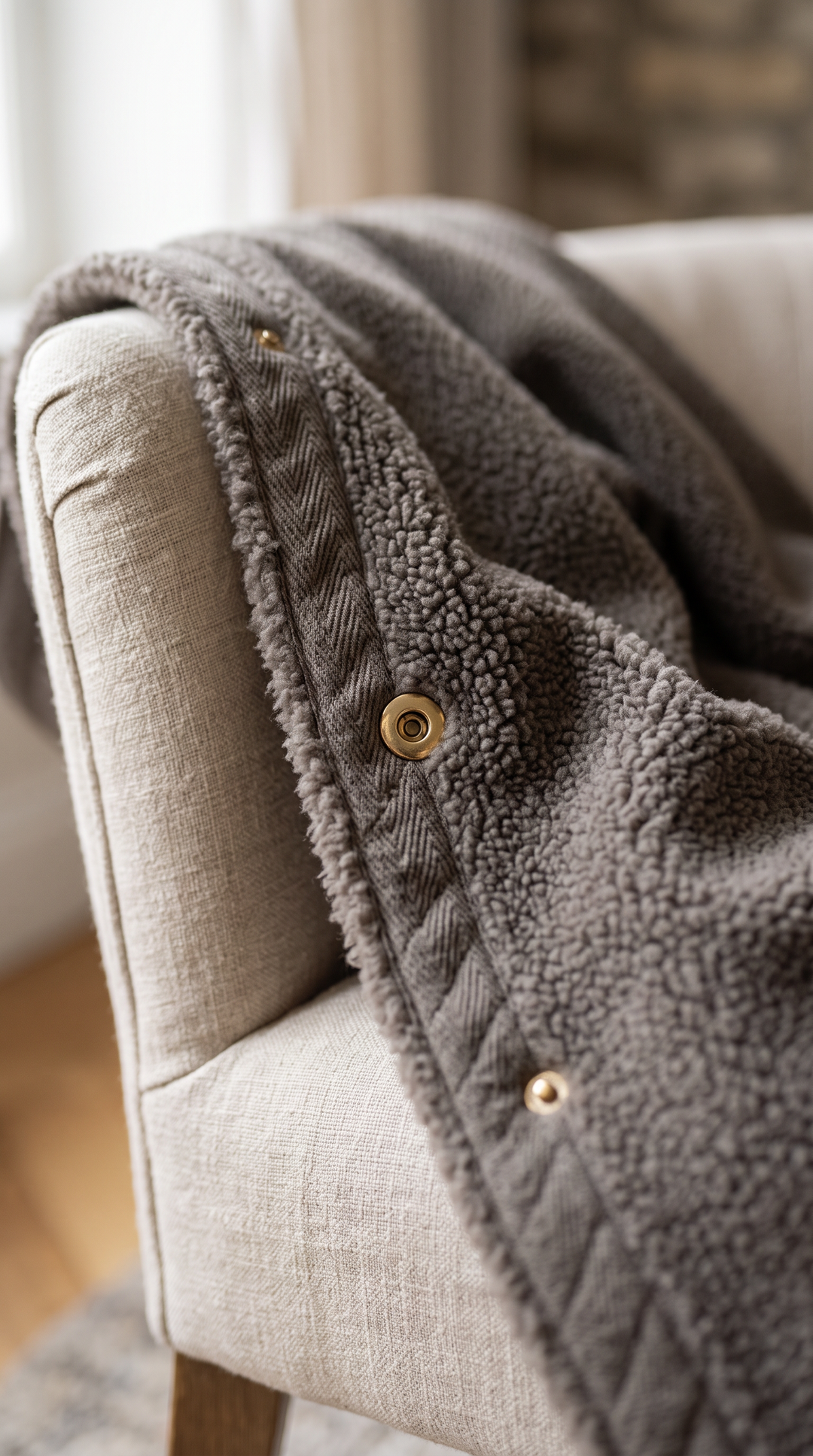 Tula teddy coat stone – detail view – PRIV the Brand