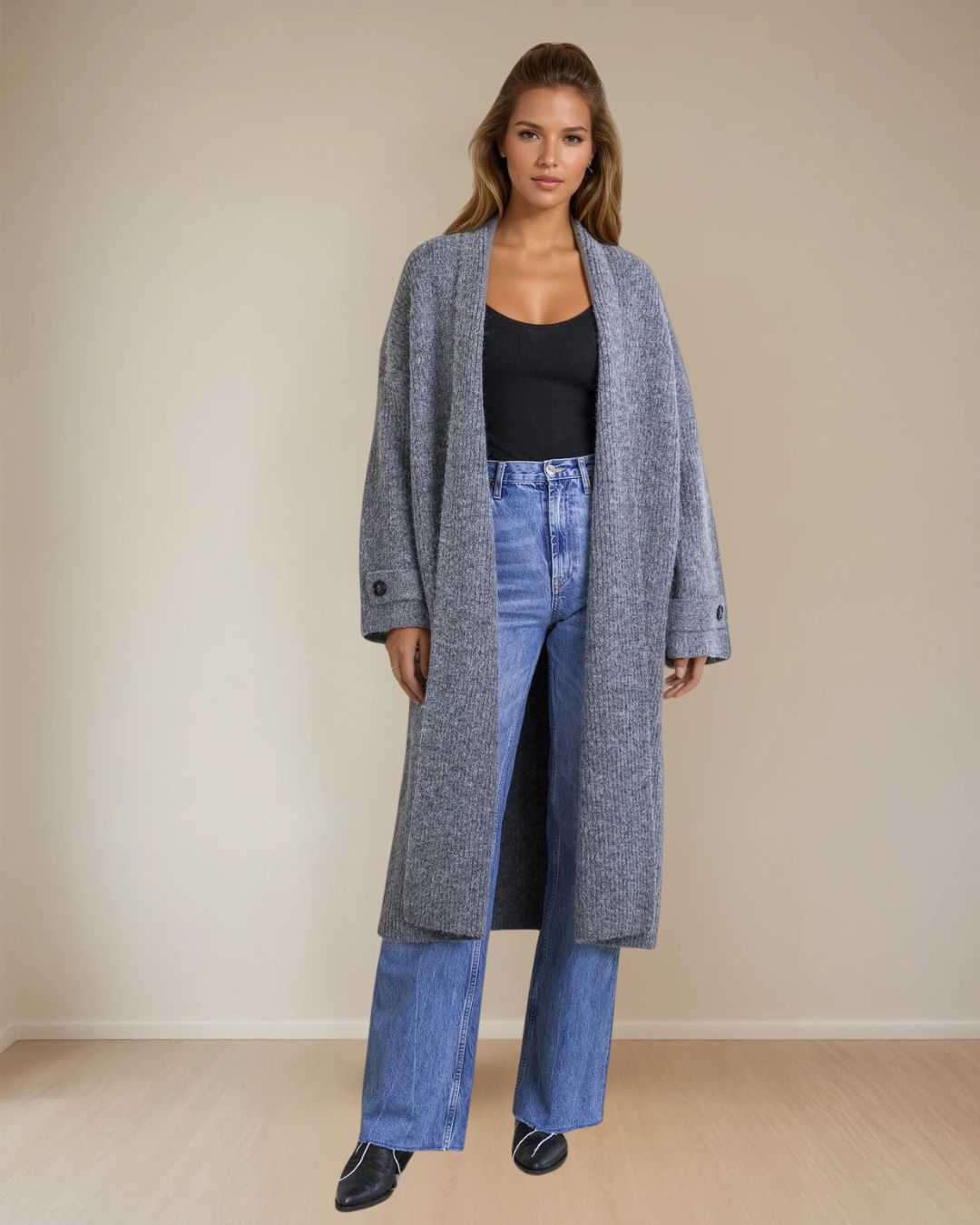 Vera Full Length Knit Cardigan in Dark Grey