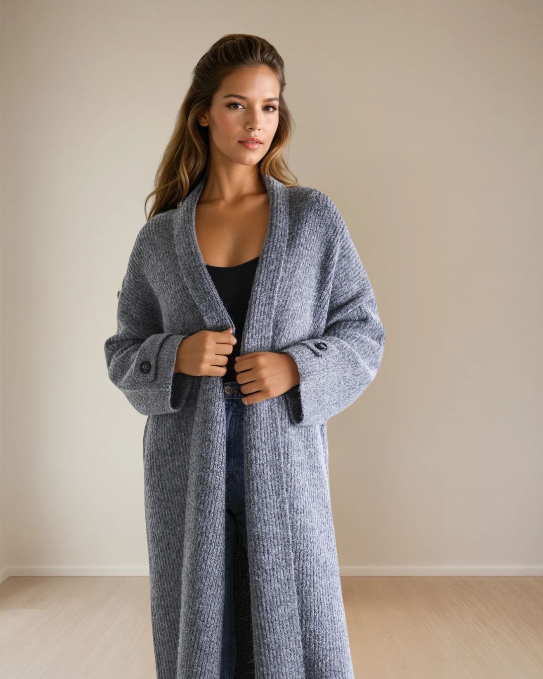 Meet the Vera Coatigan—where cozy comfort meets modern polish. Crafted in a soft, textured knit with a straight, relaxed fit, Vera is the versatile layer your wardrobe has been waiting for. The open-front design drapes effortlessly, while button-cuff detailing on the sleeves adds a refined touch.