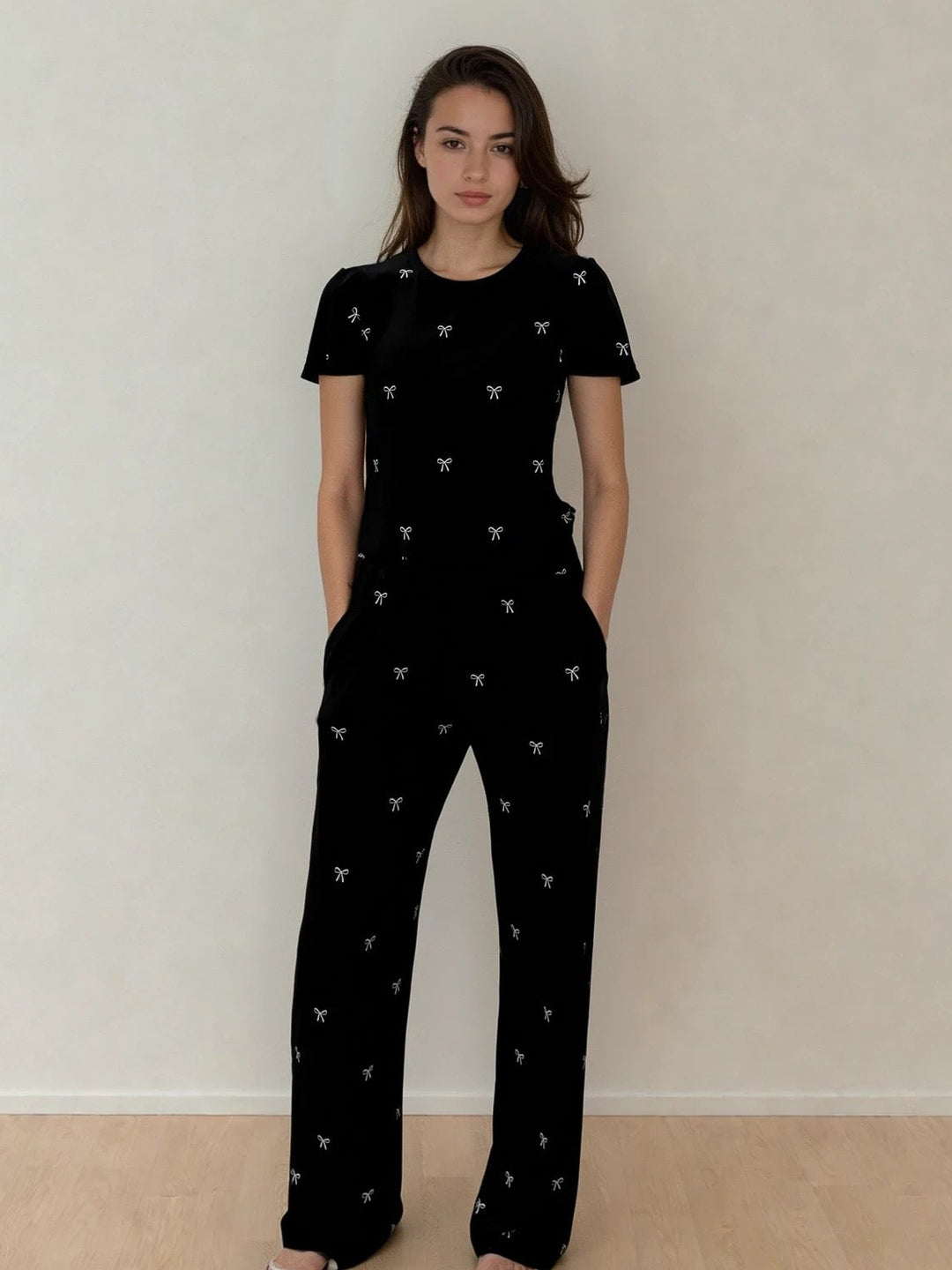 Winter Bows Silky PJ’s Black