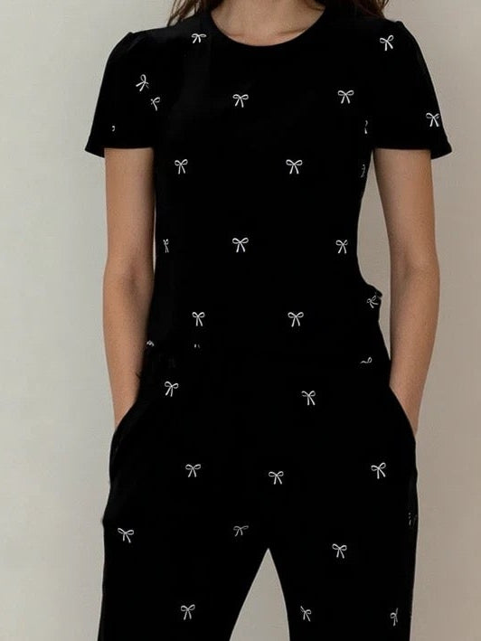 Winter Bows Silky PJ’s Black
