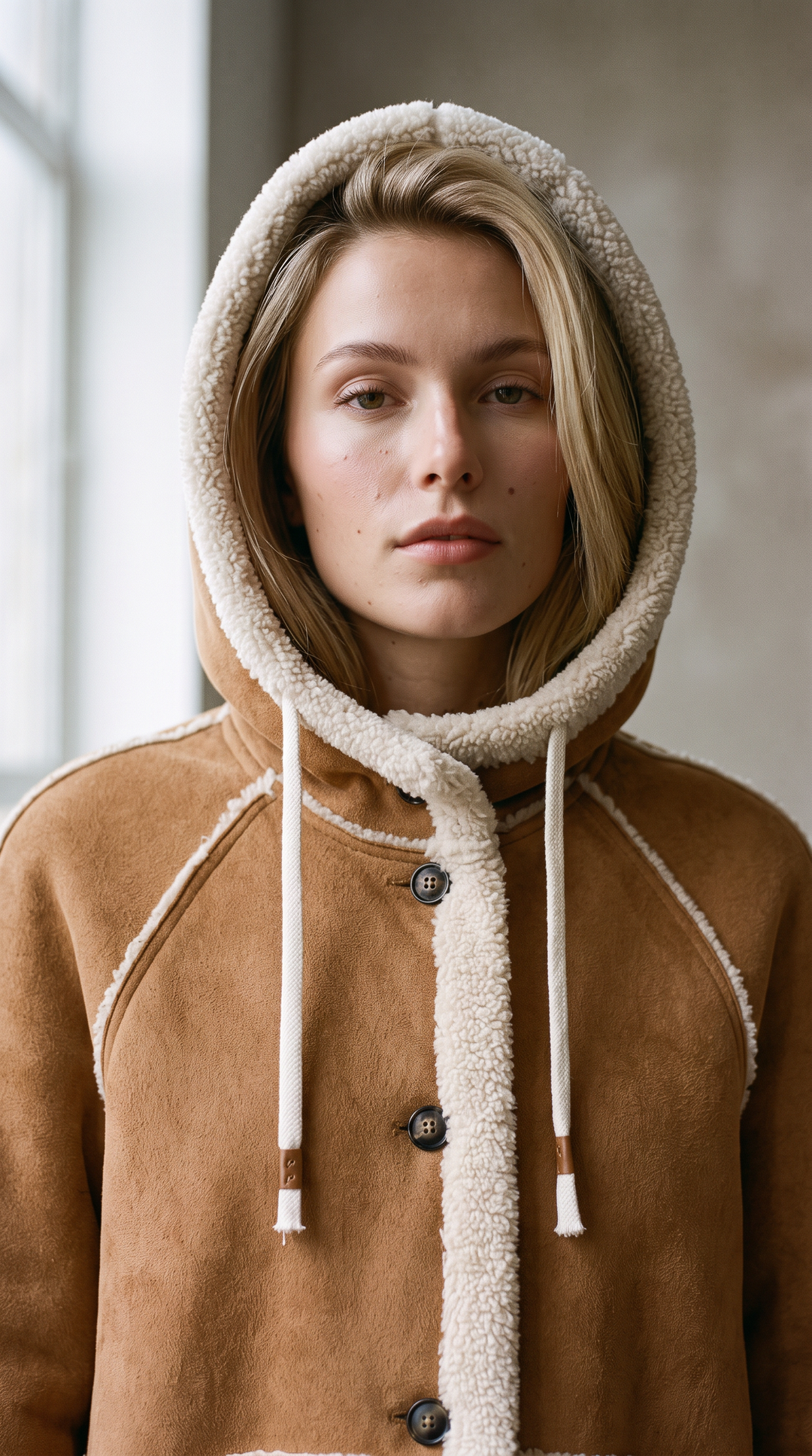 Daphne Button Down Hooded Coat in Camel