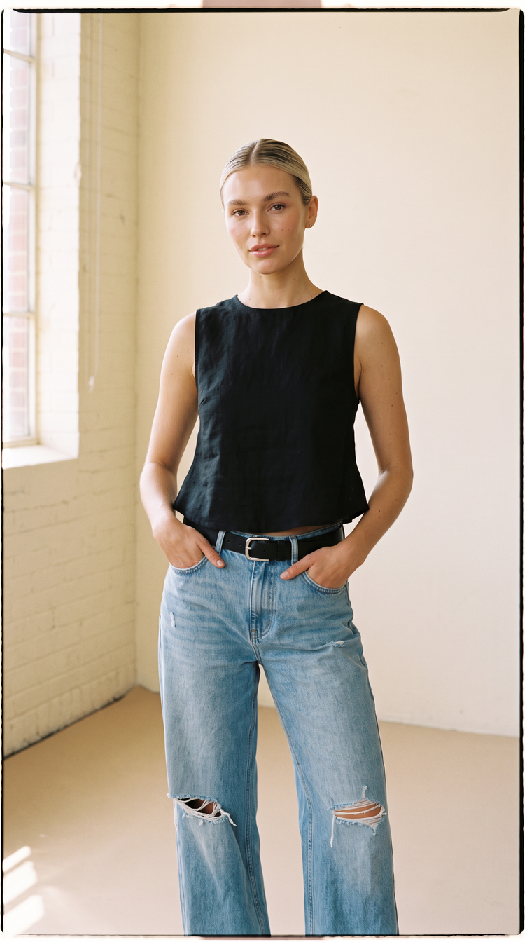 Nina Linen Tank Black-Isabeyphotography-1