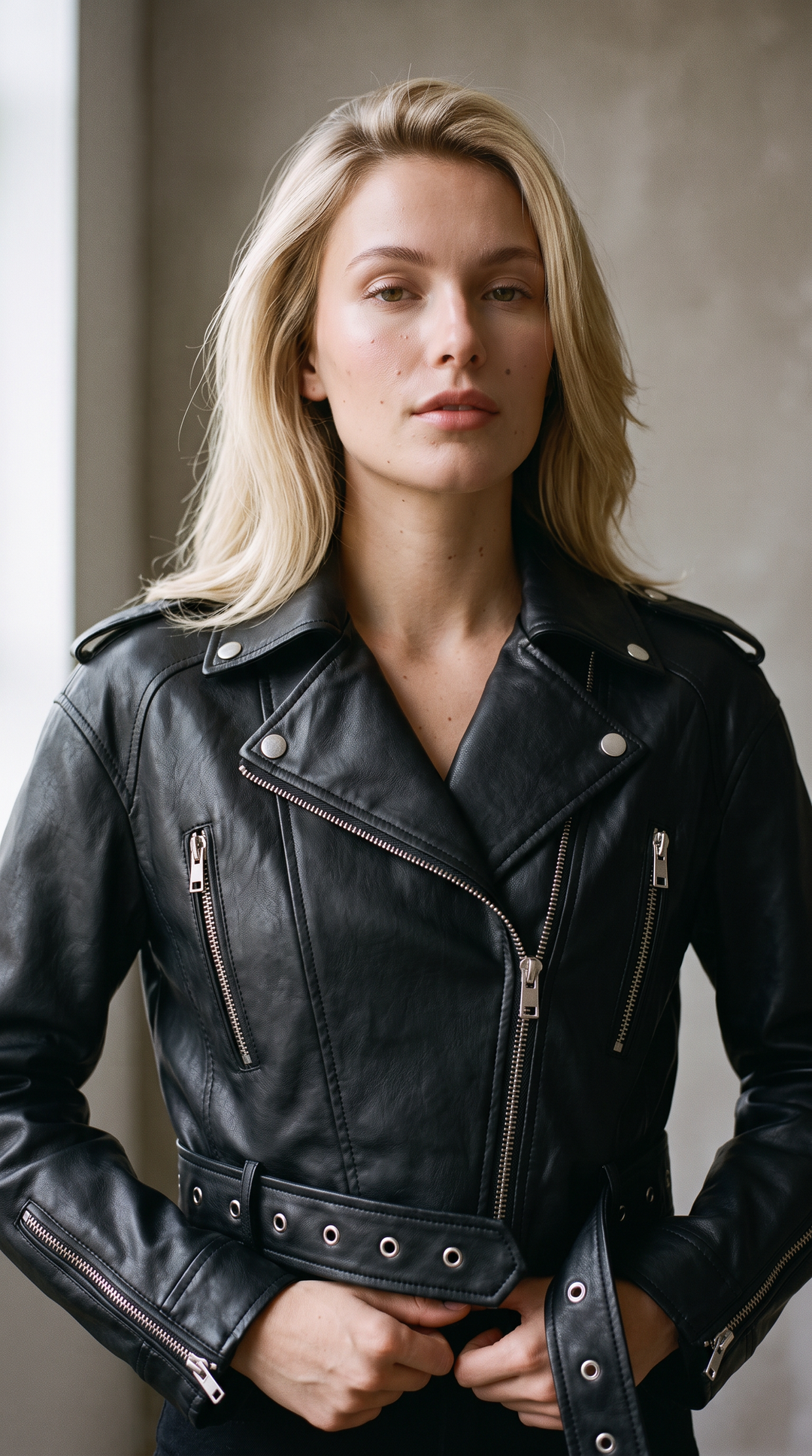 Zoe - Cropped Moto Jacket In Black Vegan Leather