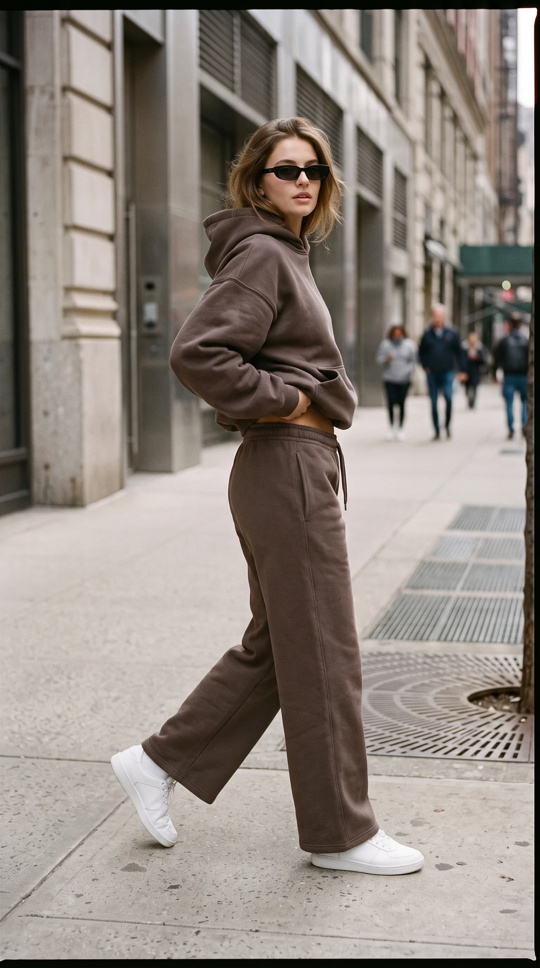 Linden Hoodie Espresso street campaign
